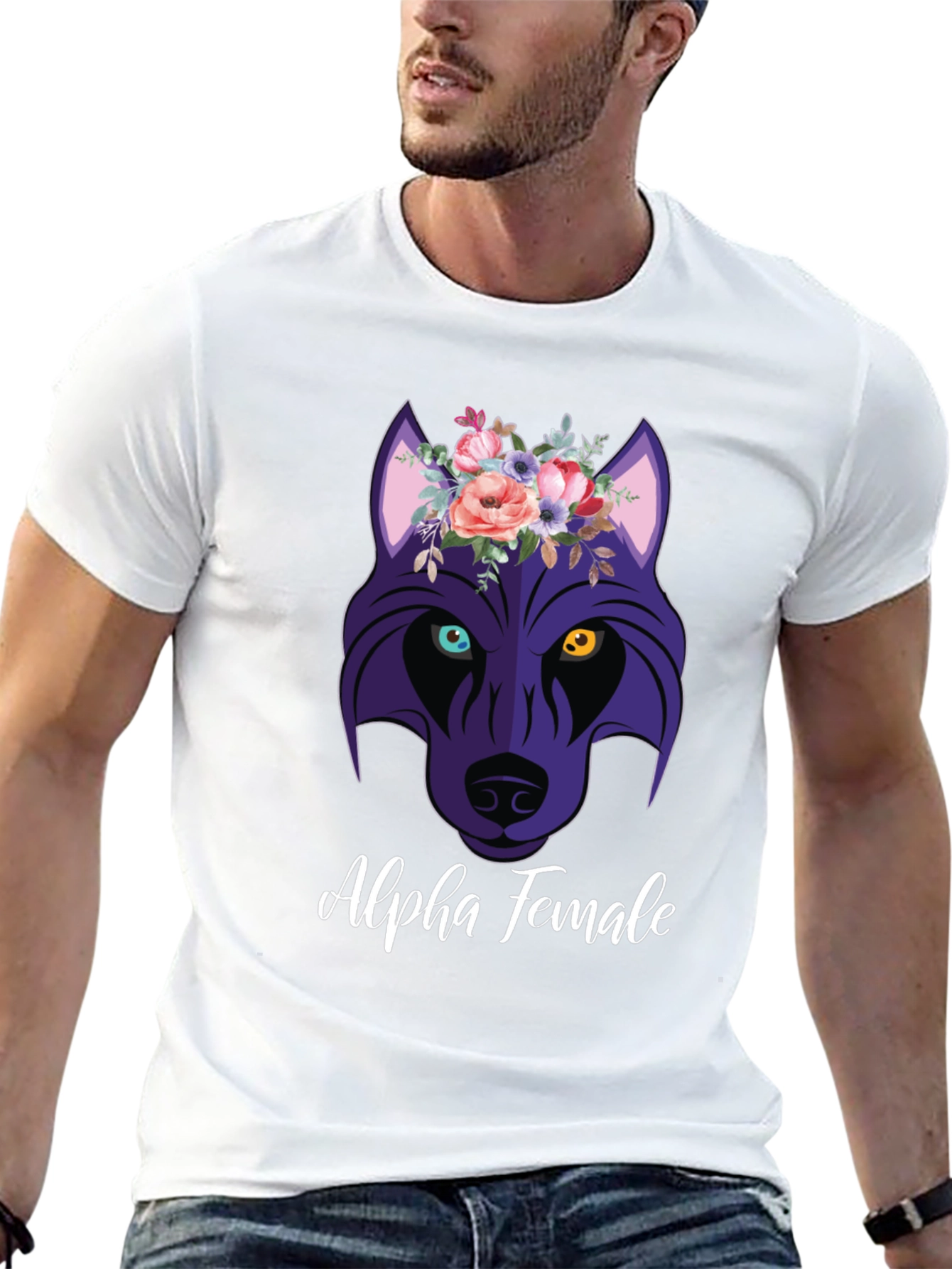 Alpha Female Wolf Flower Graphic T-Shirt