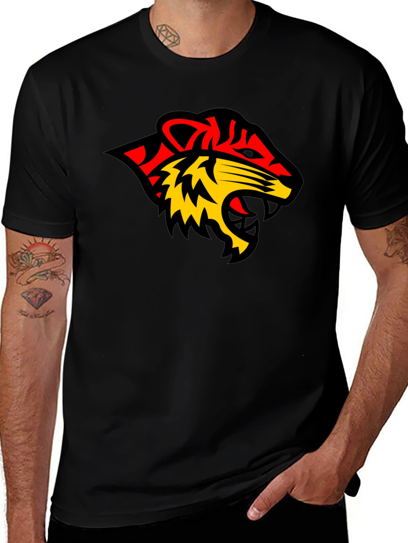 Black Tee with Bold Tiger Graphic