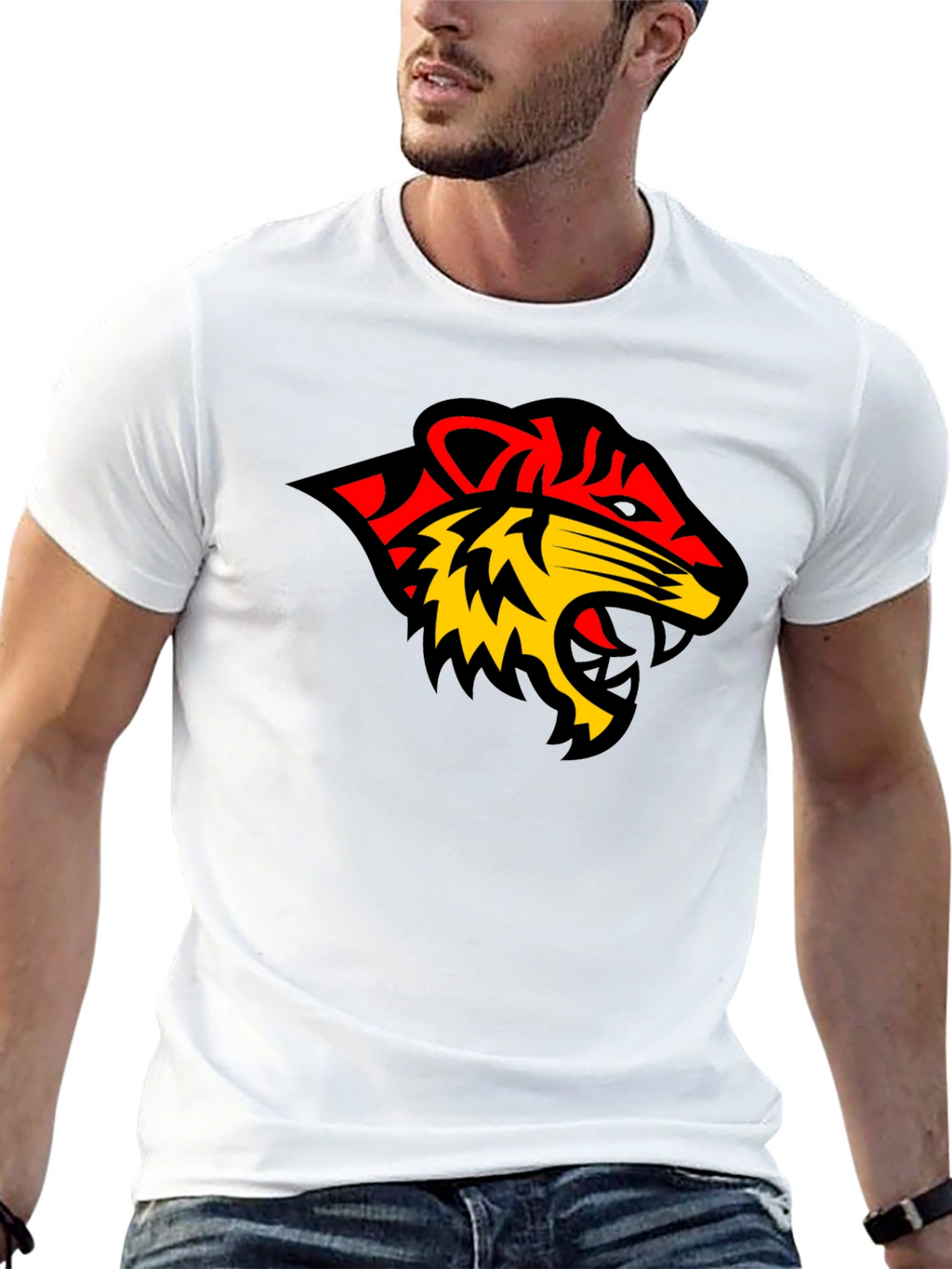 Black Tee with Bold Tiger Graphic