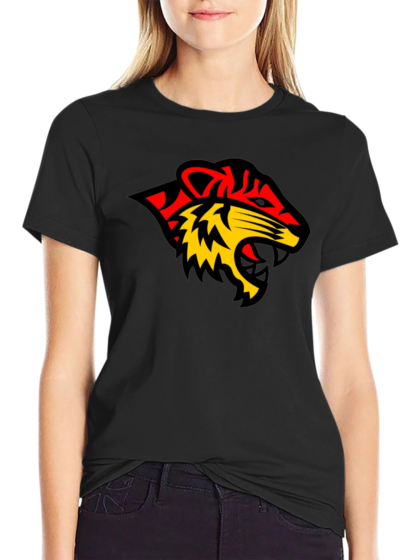Black Tee with Bold Tiger Graphic