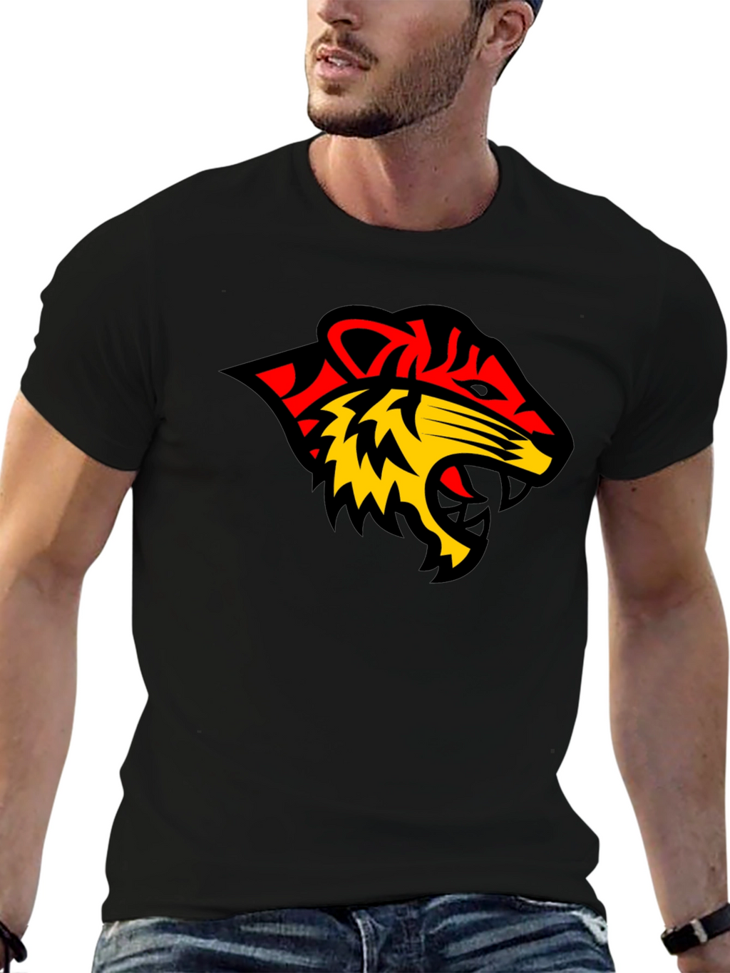 Black Tee with Bold Tiger Graphic