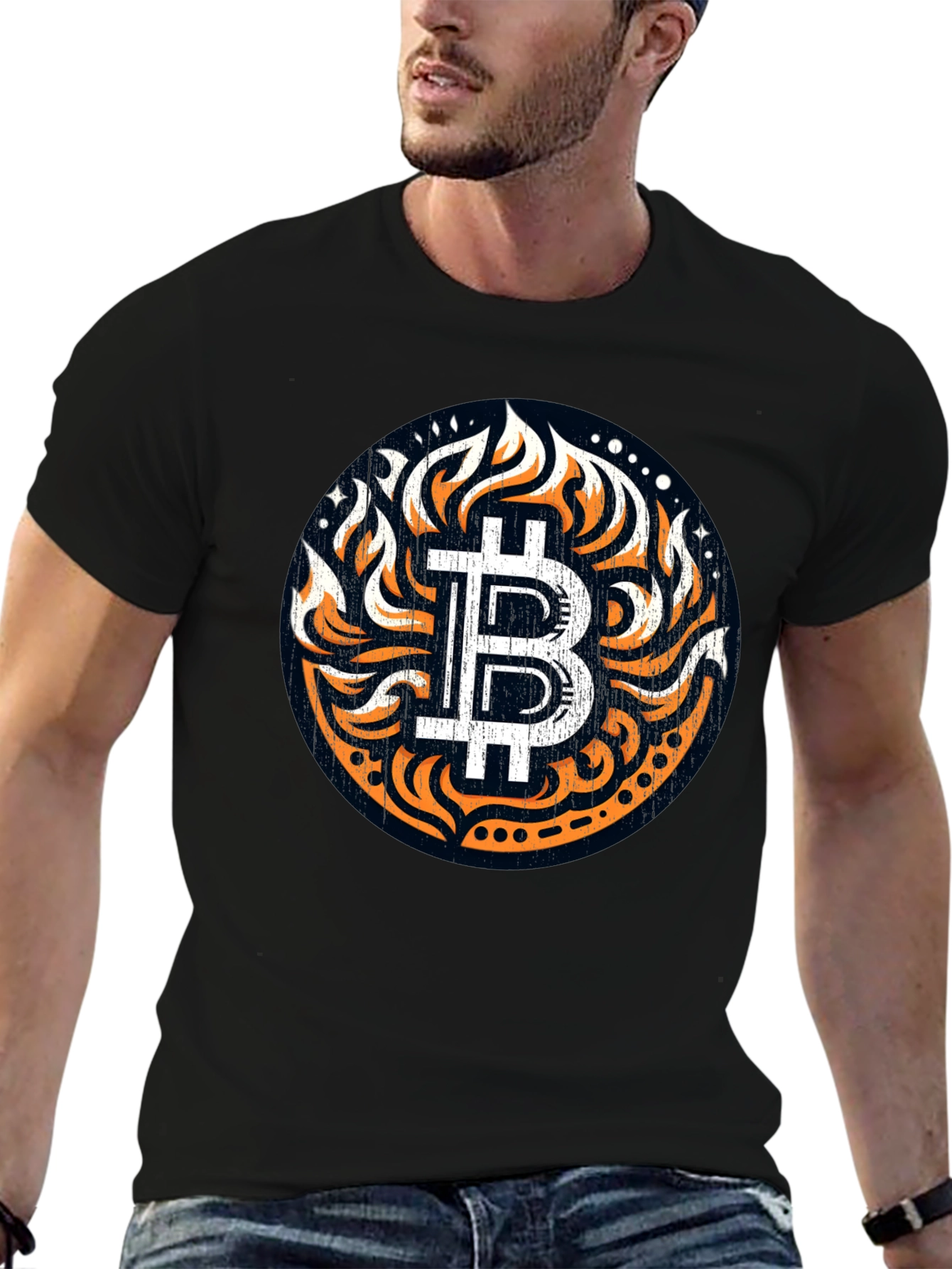 Bitcoin Flame Graphic Black T-Shirt