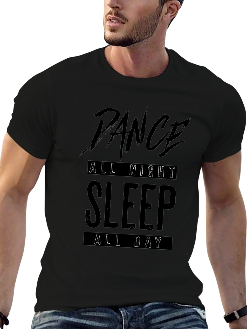 Dance All Night Sleep All Day Black Graphic Tee