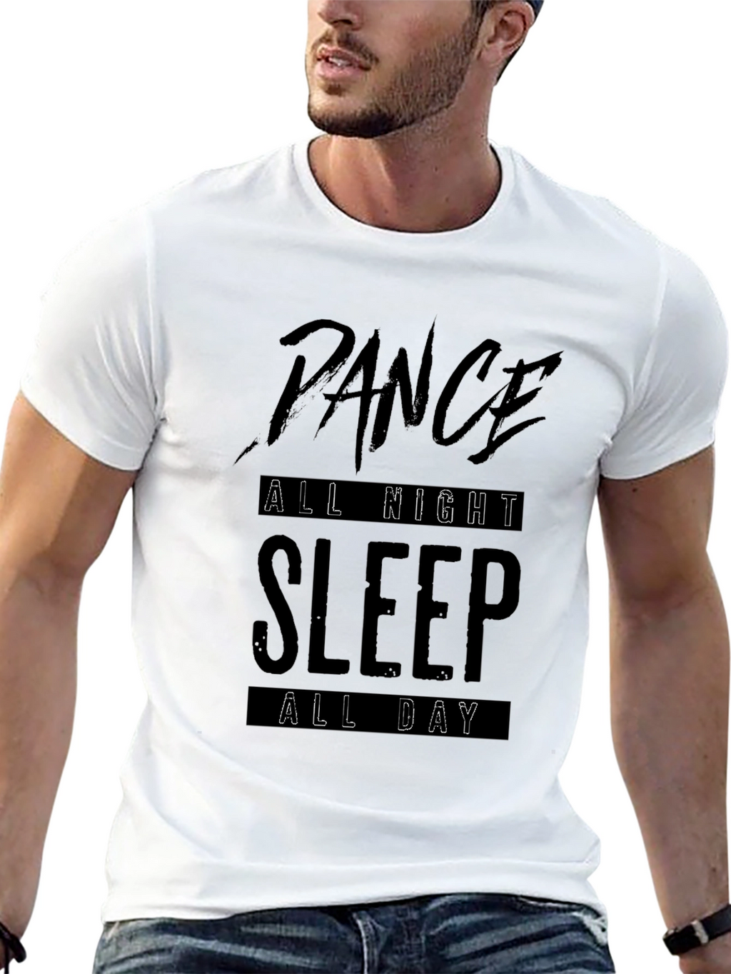 Dance All Night Sleep All Day Black Graphic Tee