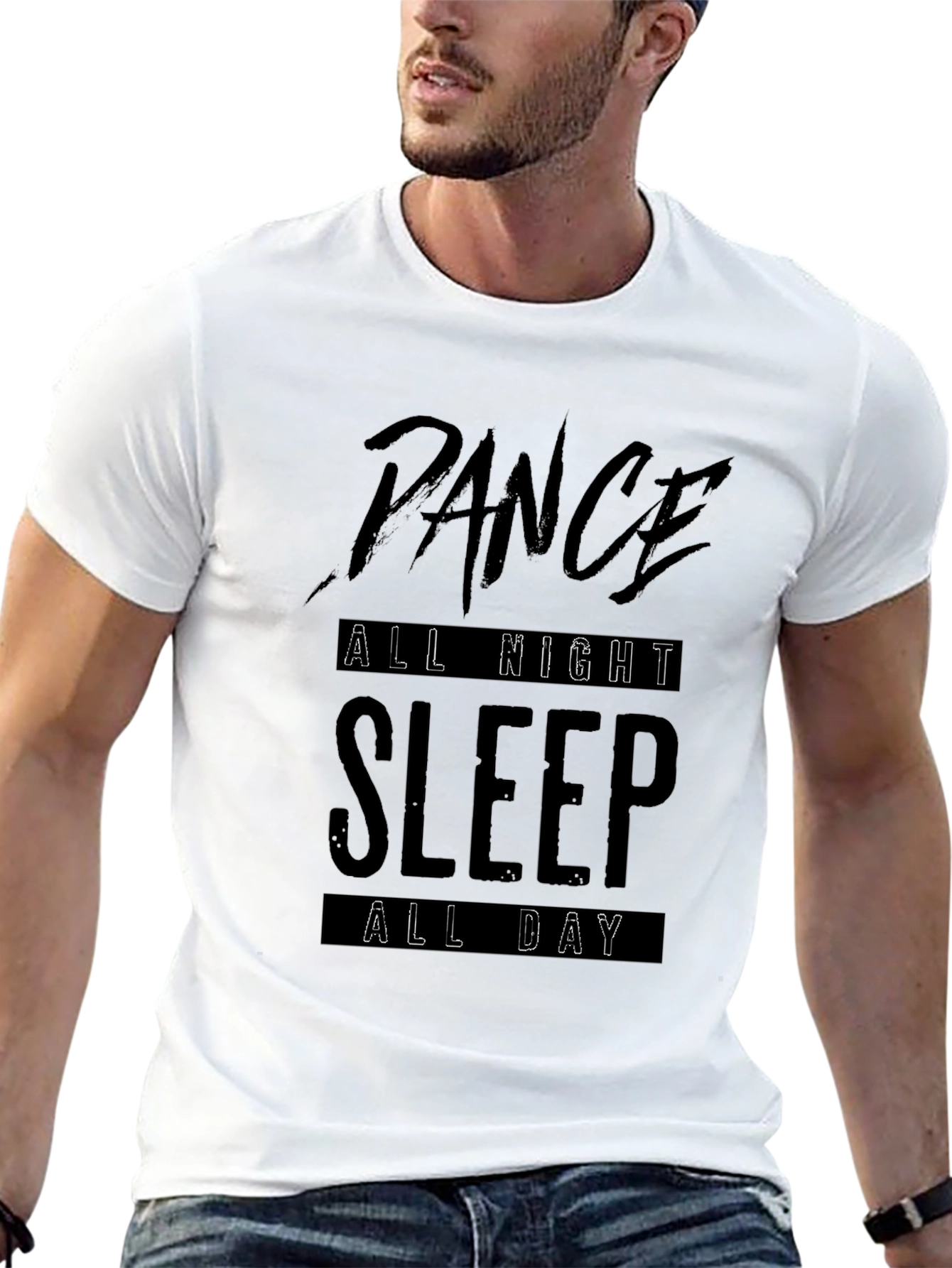 Dance All Night Sleep All Day Black Graphic Tee