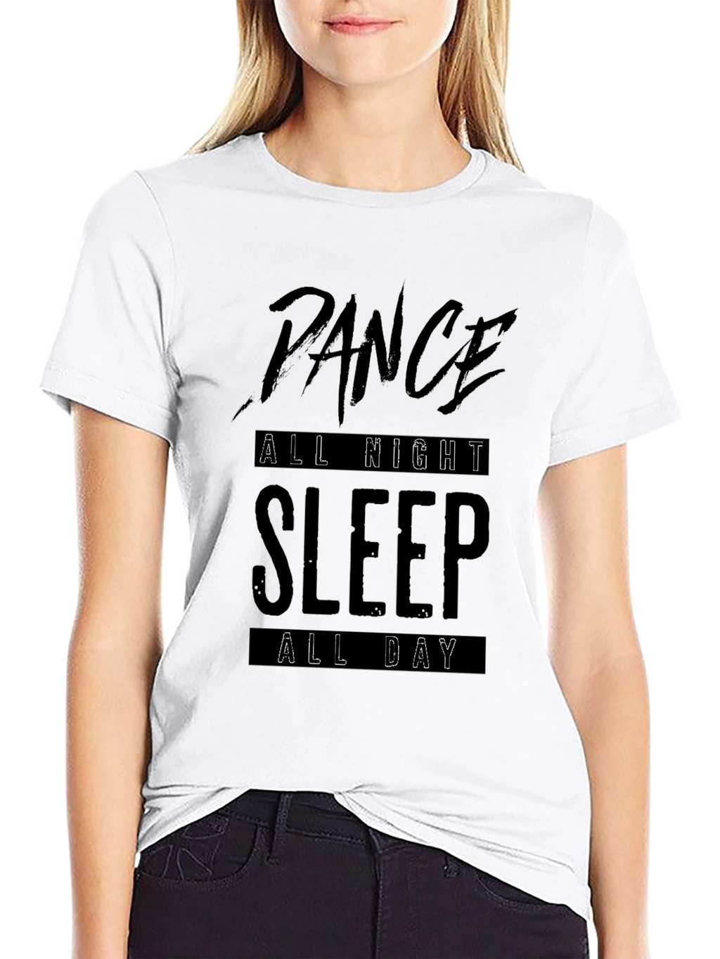 Dance All Night Sleep All Day Black Graphic Tee
