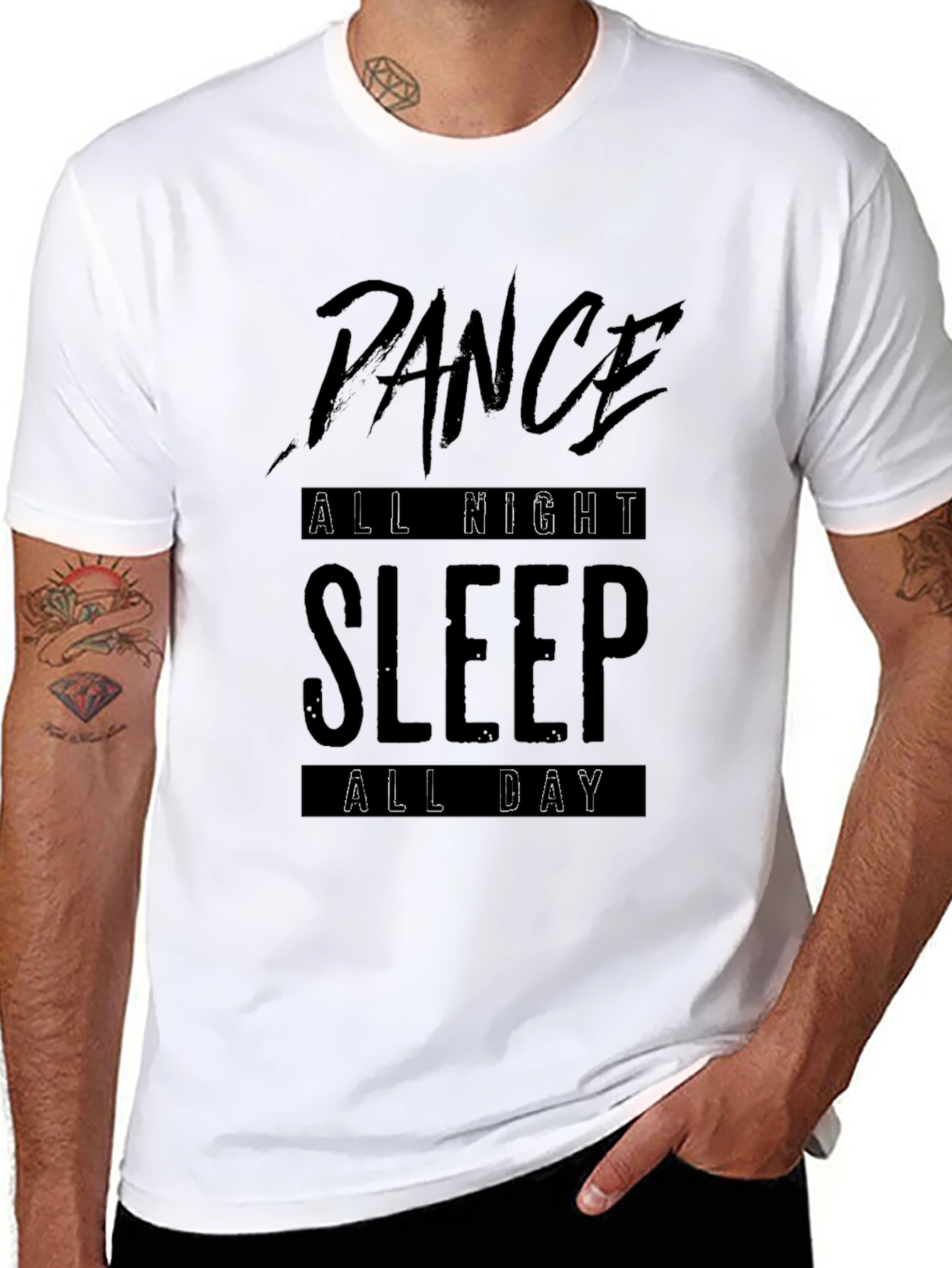 Dance All Night Sleep All Day Black Graphic Tee