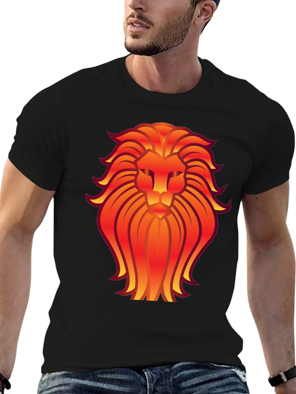 Bold Lion Graphic Tee - Black Cotton Blend