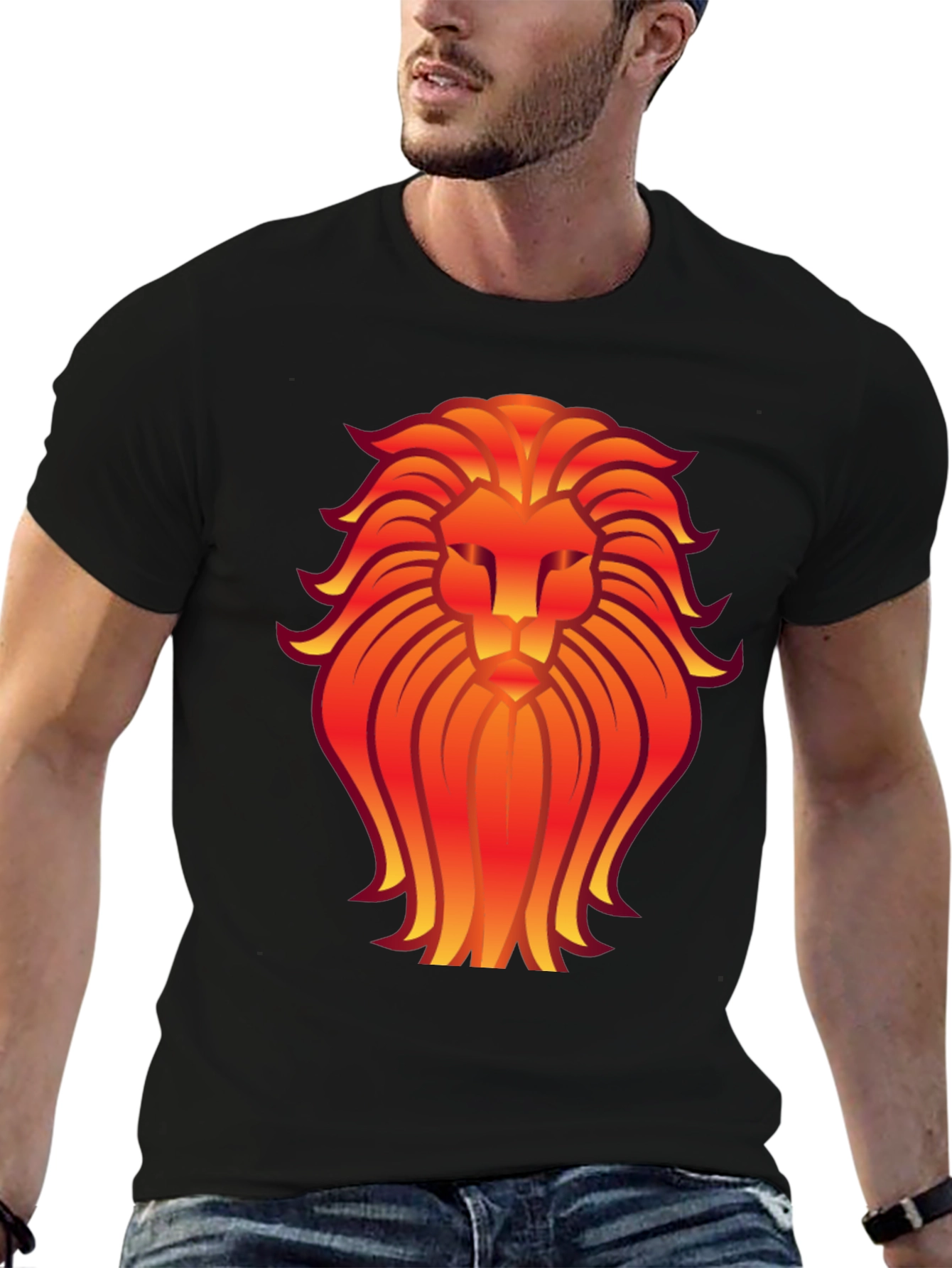 Bold Lion Graphic Tee - Black Cotton Blend