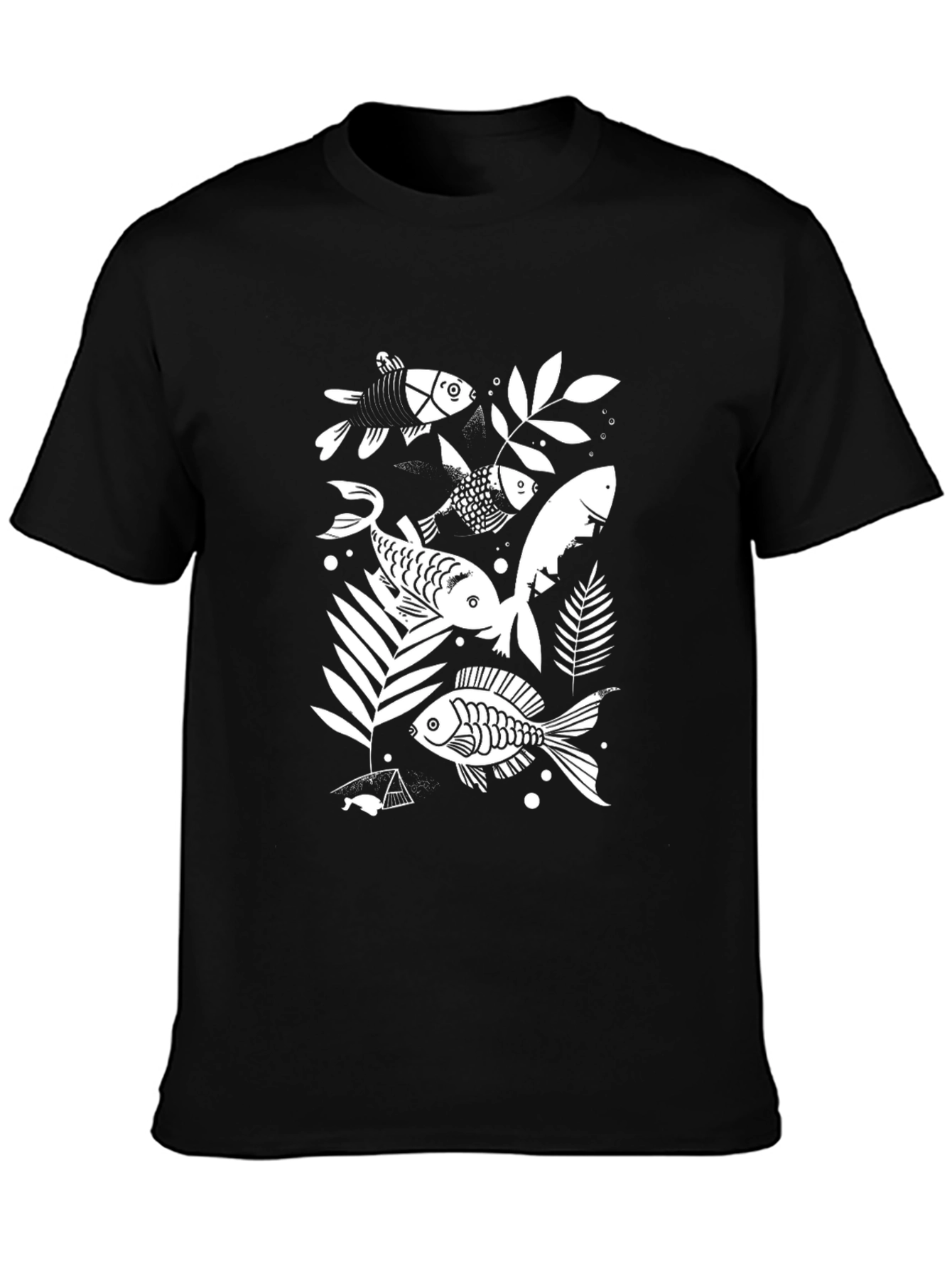 Unique Fish Print Black T-Shirt