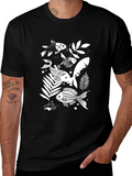 Unique Fish Print Black T-Shirt