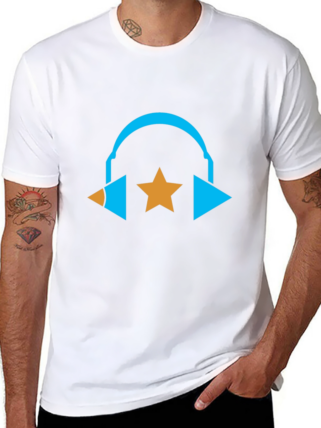 Cool Graphic Tee - Headphones and Star Design