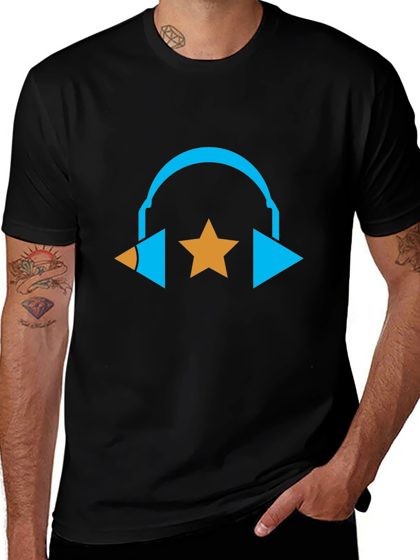 Cool Graphic Tee - Headphones and Star Design