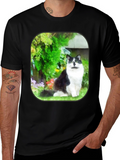 Cat in Garden Black T-Shirt