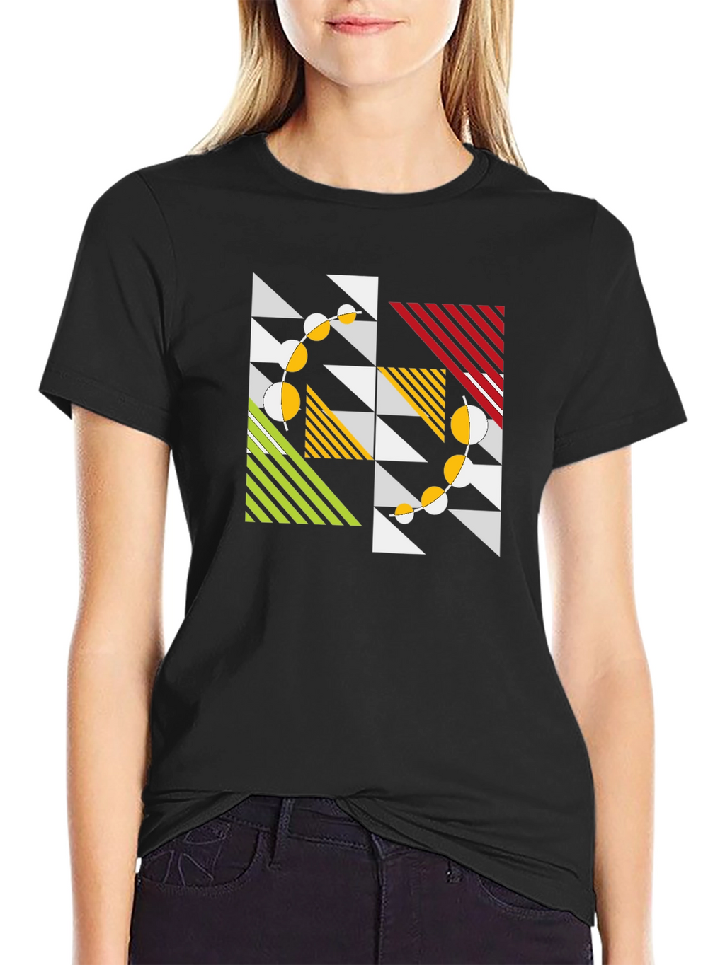 Geometric Pattern Black T-Shirt - Modern Art Style