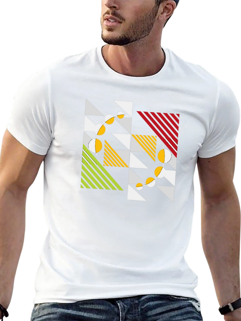 Geometric Pattern Black T-Shirt - Modern Art Style