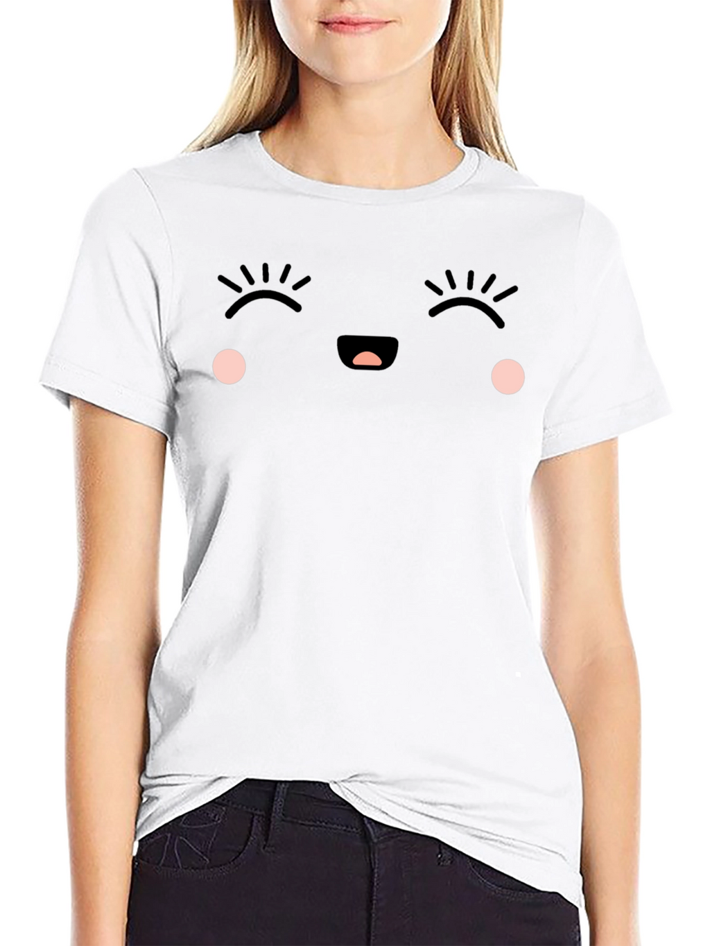 Cute Kawaii Face Black T-Shirt