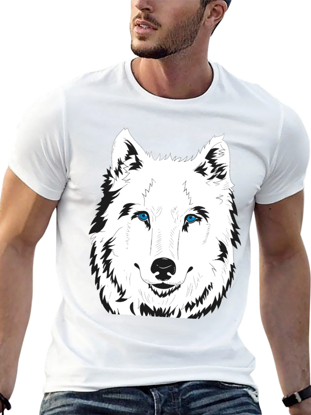 Mens Black Wolf Graphic Print T-Shirt