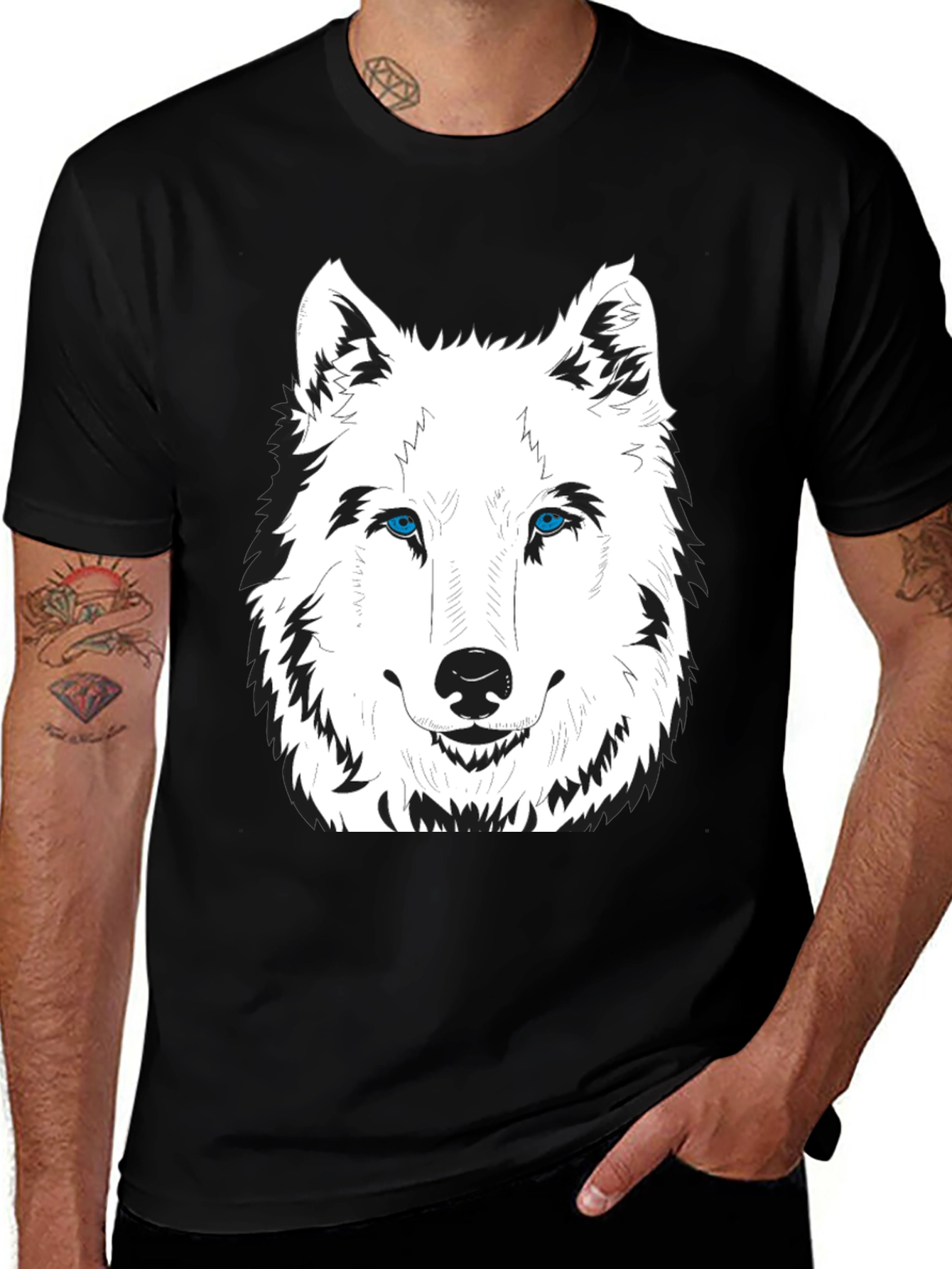 Mens Black Wolf Graphic Print T-Shirt