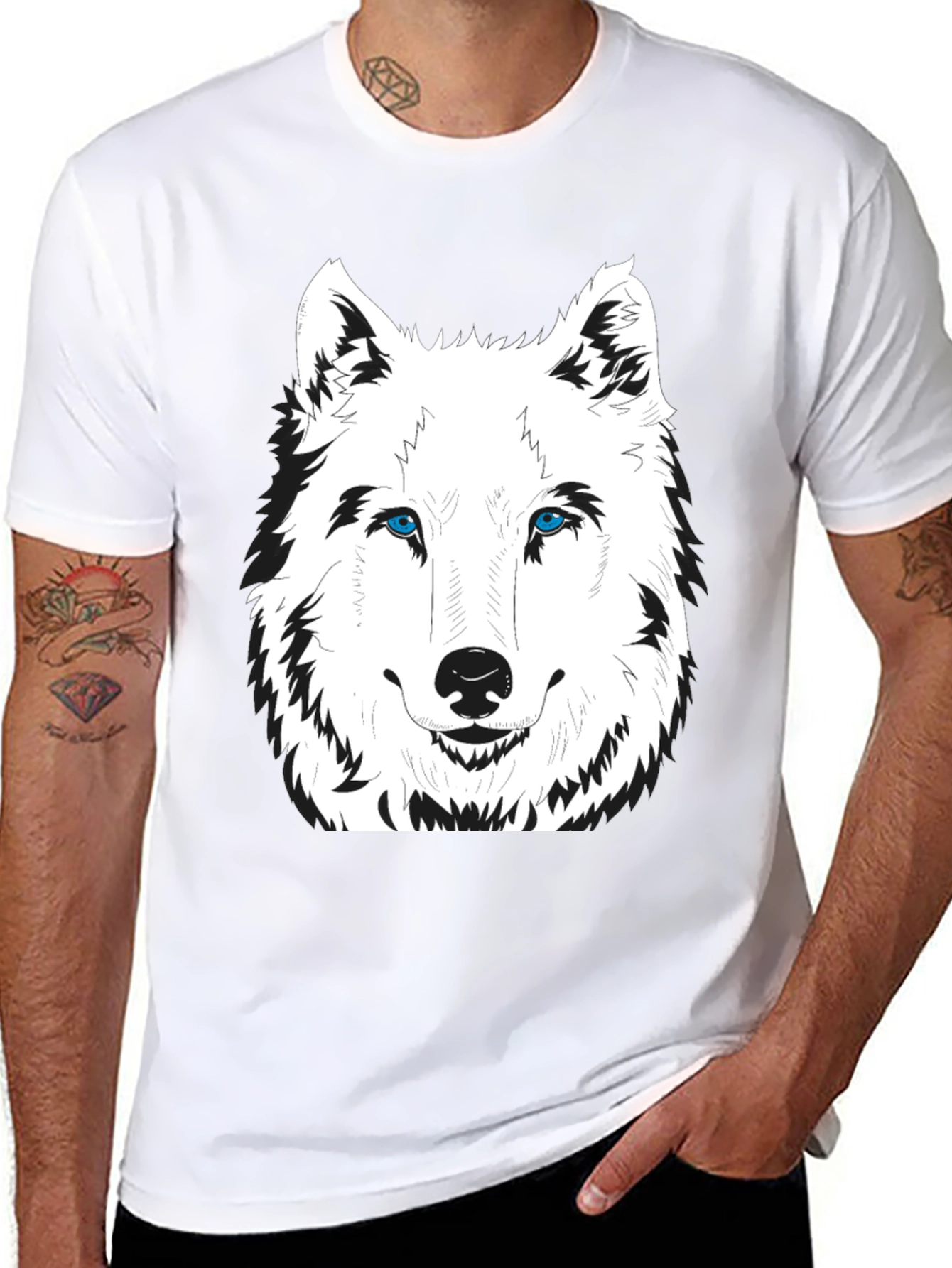 Mens Black Wolf Graphic Print T-Shirt
