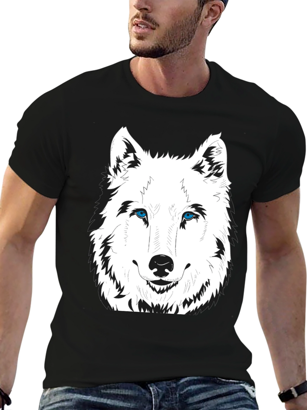 Mens Black Wolf Graphic Print T-Shirt