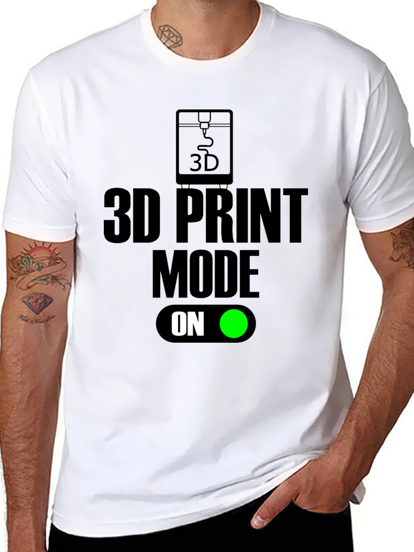 3D Print Mode On Black T-Shirt