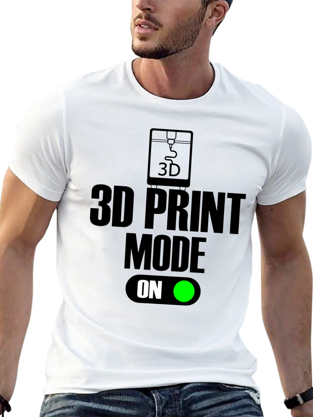 3D Print Mode On Black T-Shirt