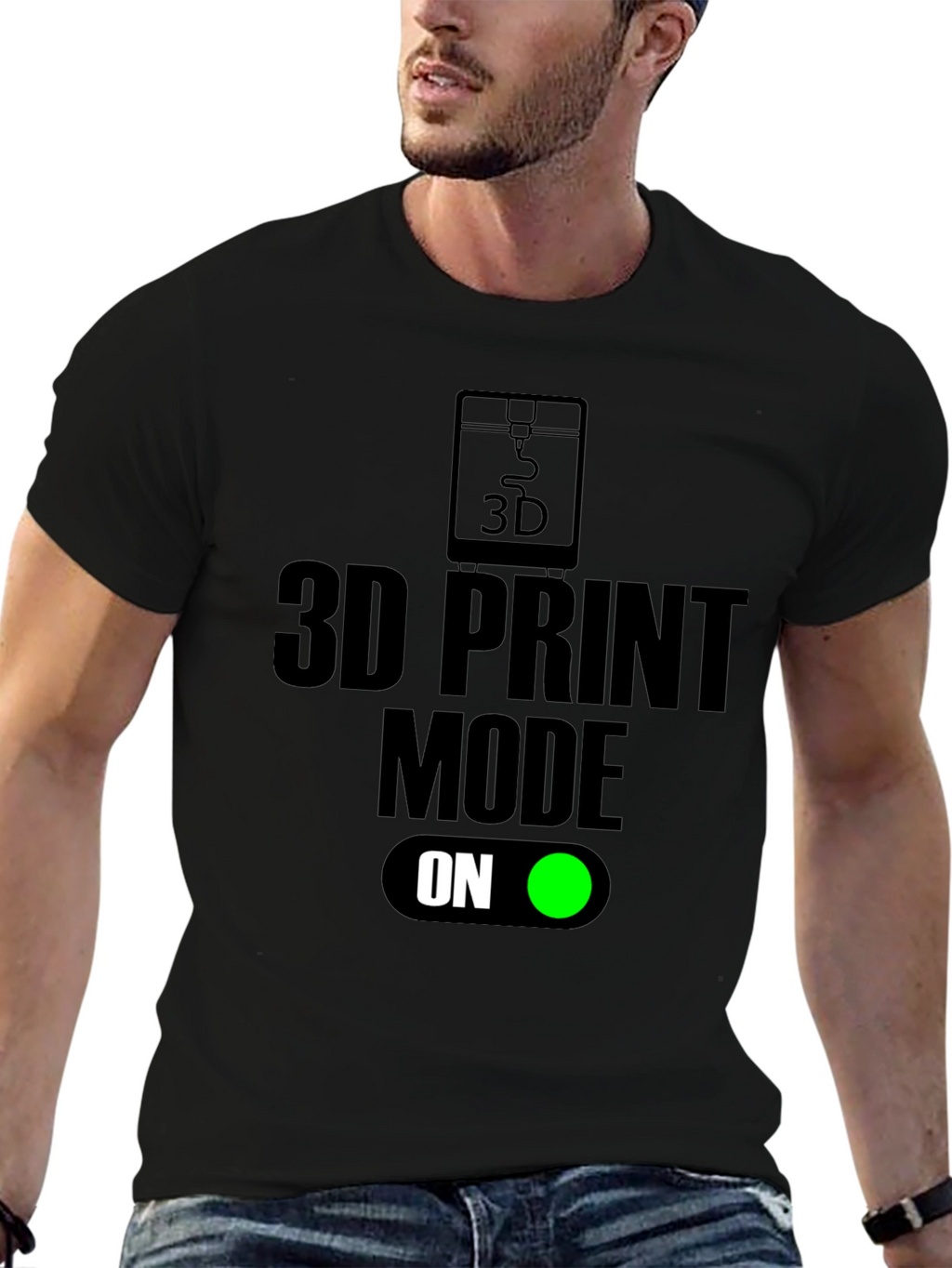 3D Print Mode On Black T-Shirt