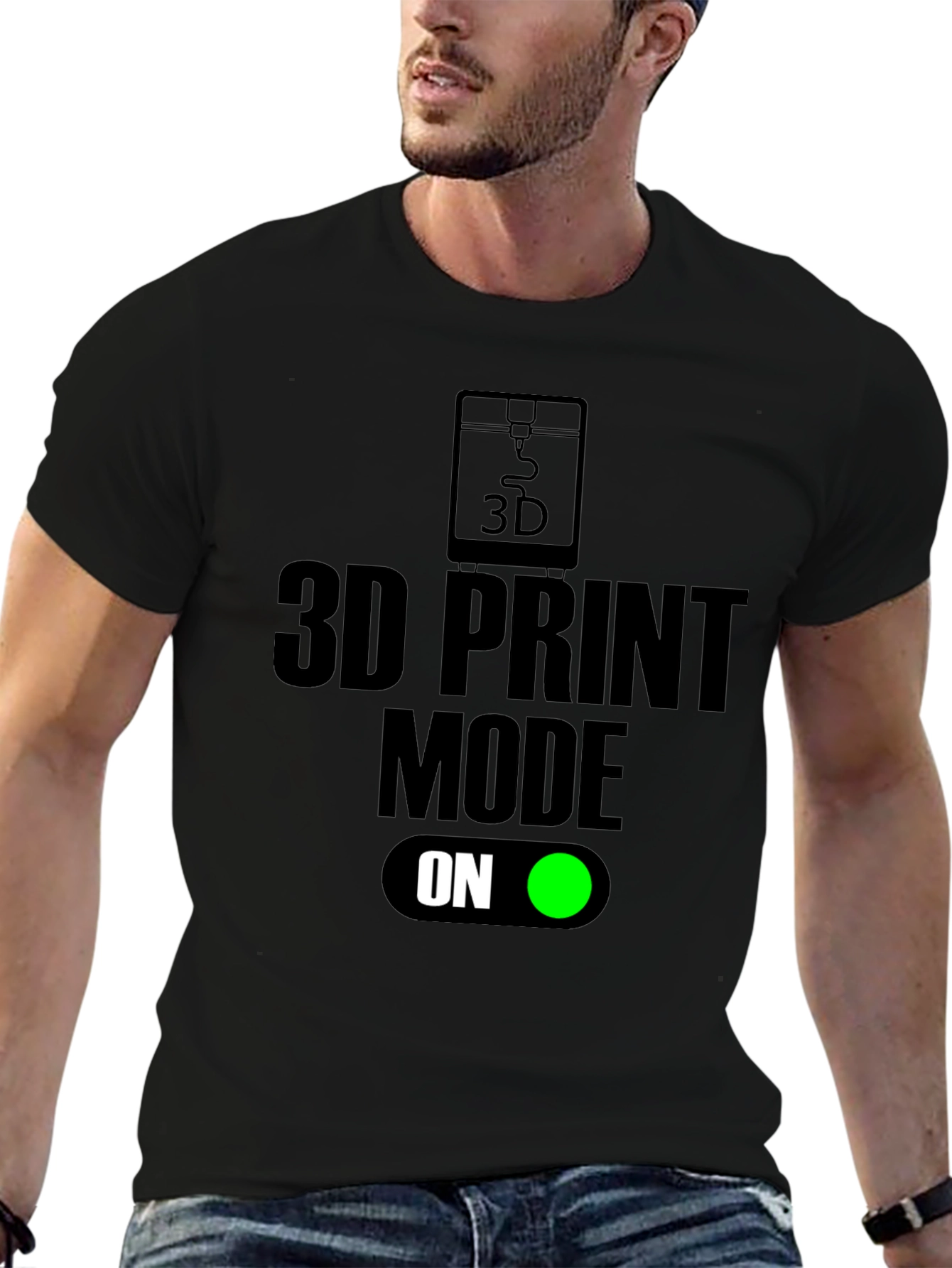 3D Print Mode On Black T-Shirt