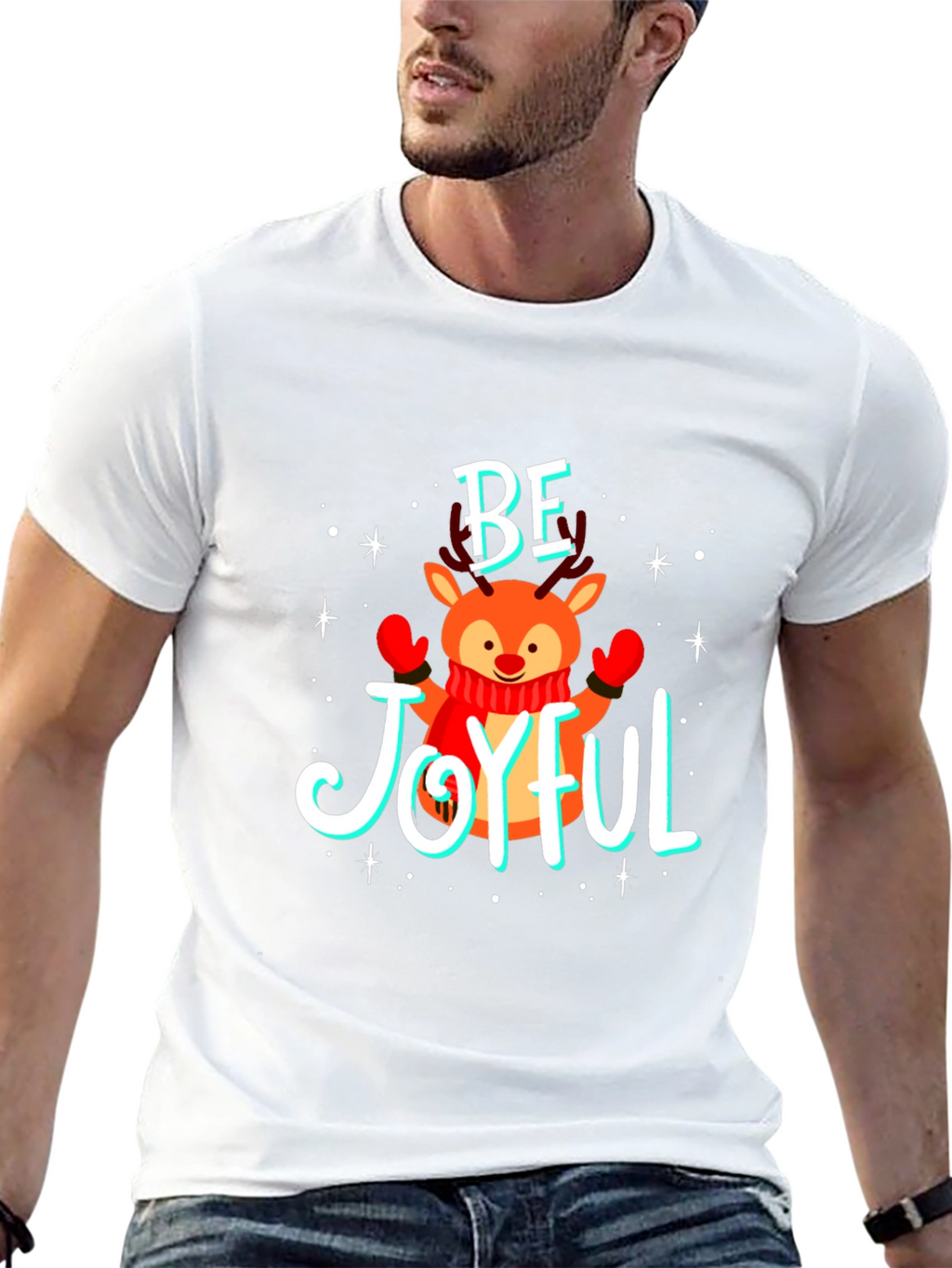 Be Joyful Reindeer Christmas T-Shirt