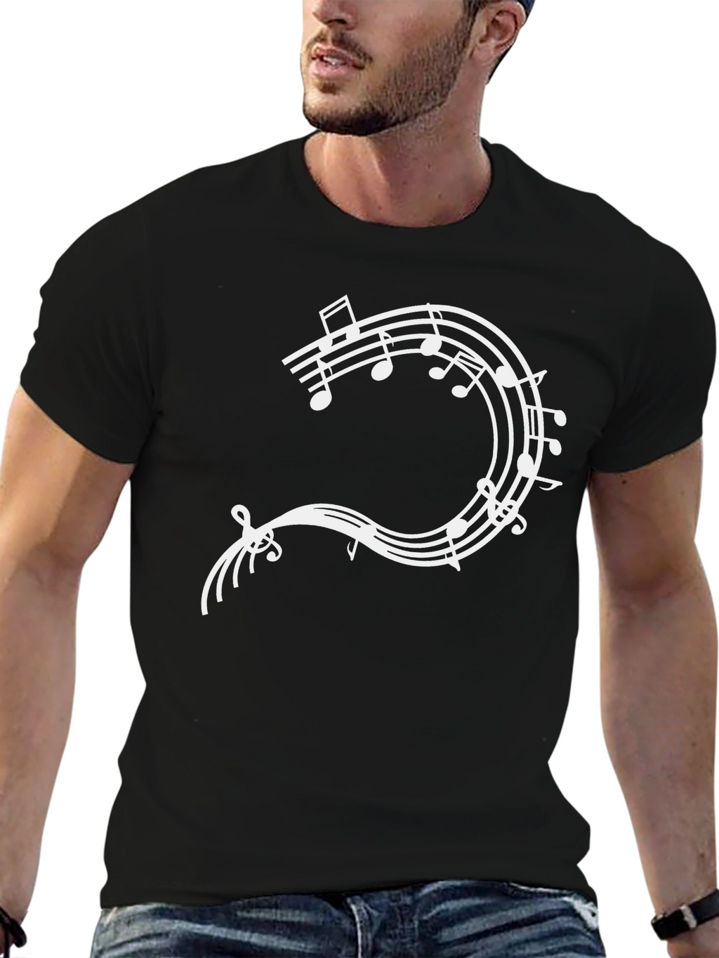 Musical Note Staff T-Shirt - Black Cotton Tee