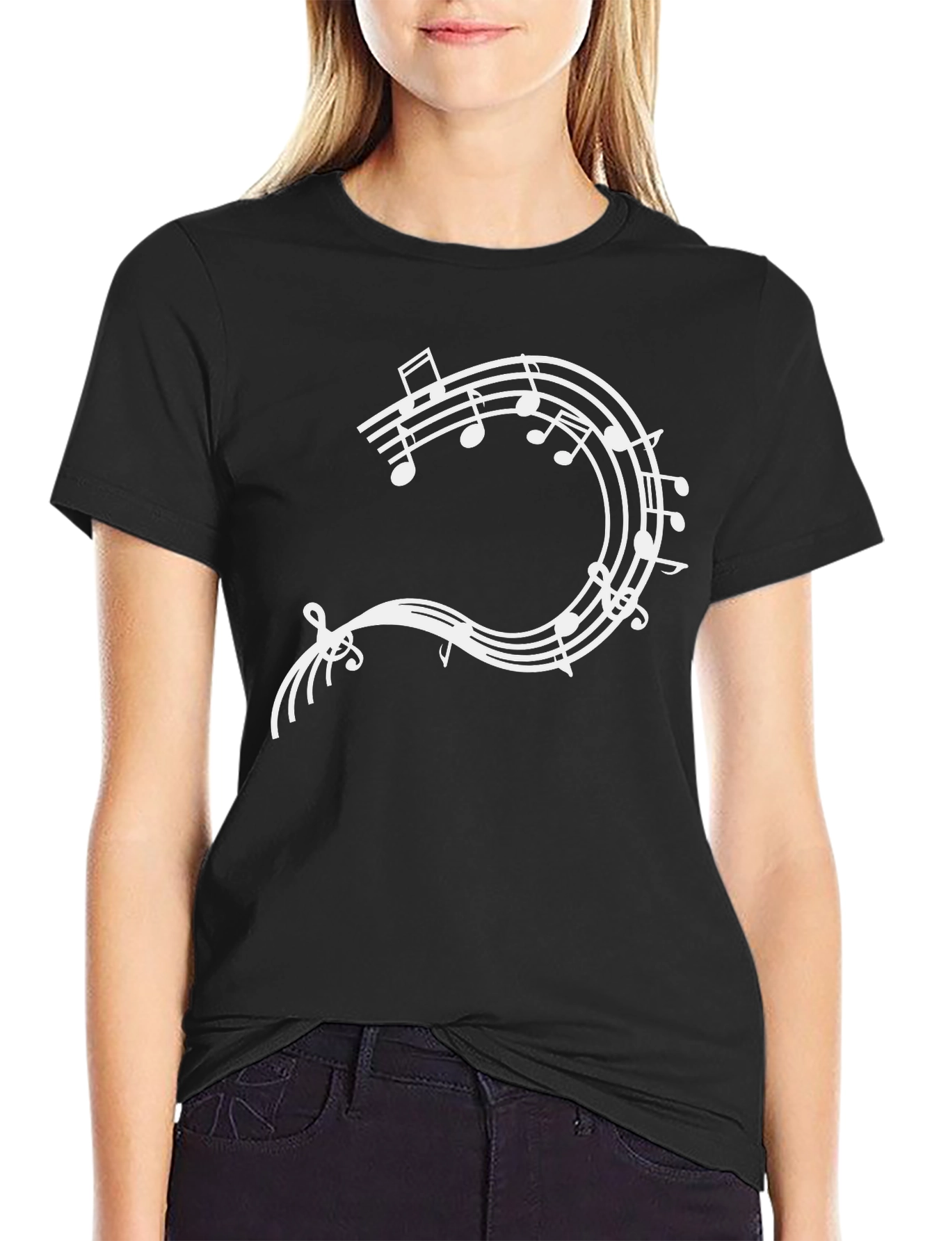 Musical Note Staff T-Shirt - Black Cotton Tee