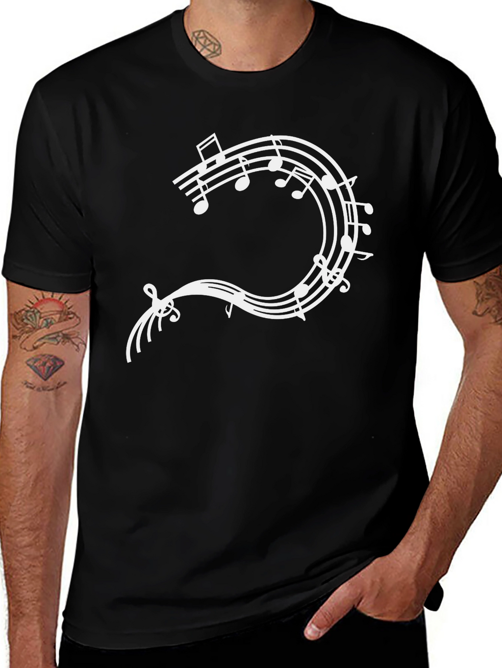 Musical Note Staff T-Shirt - Black Cotton Tee