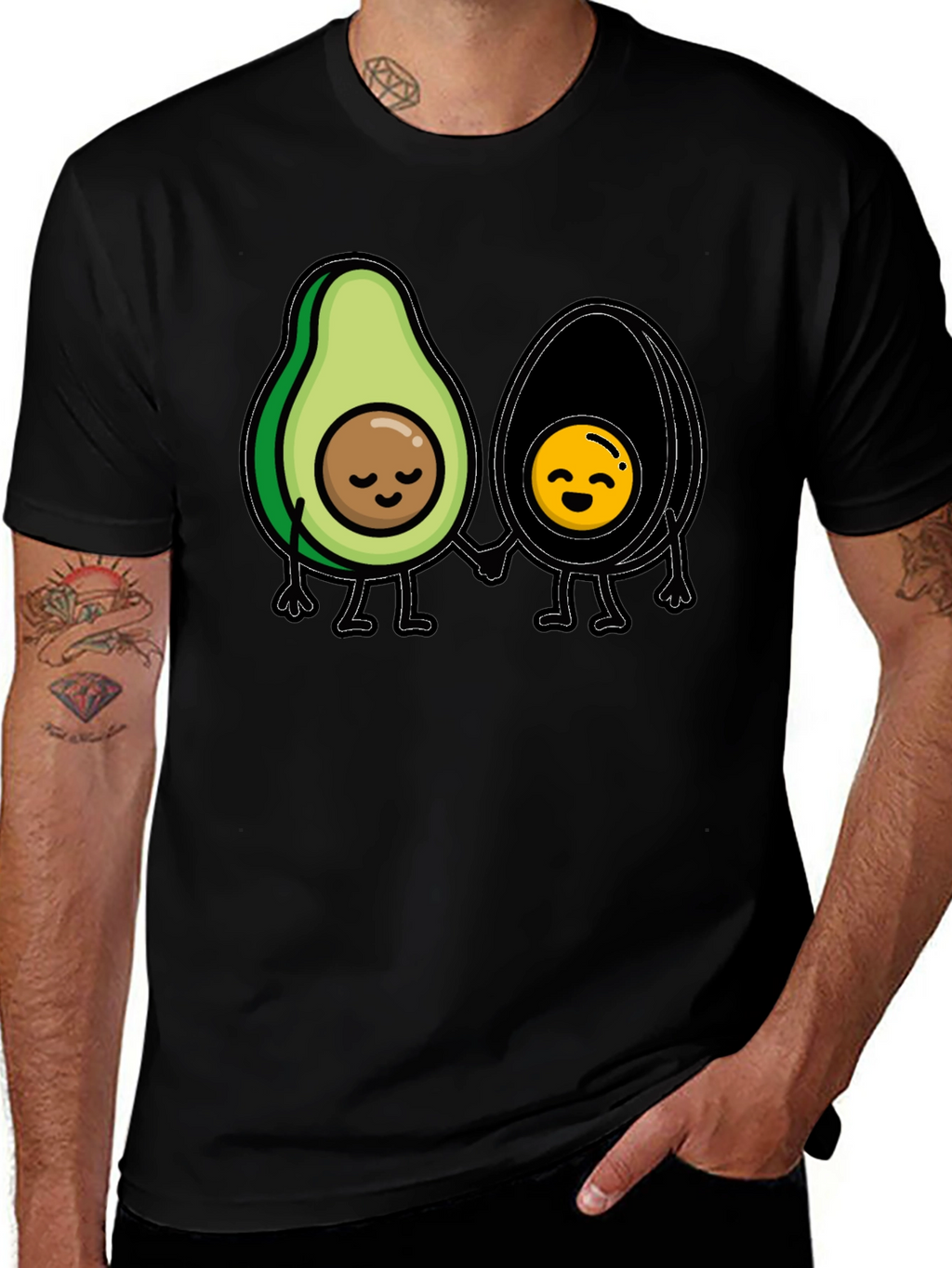 Avocado Couple Graphic Tee - Trendy Black T-Shirt