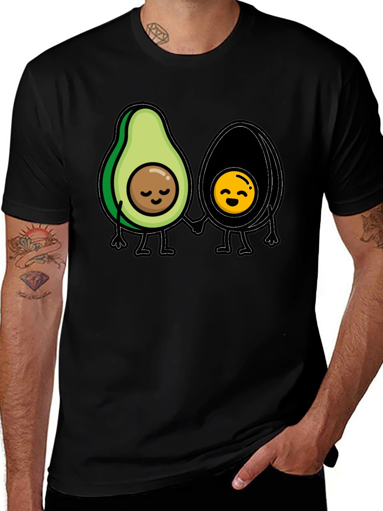 Avocado Couple Graphic Tee - Trendy Black T-Shirt