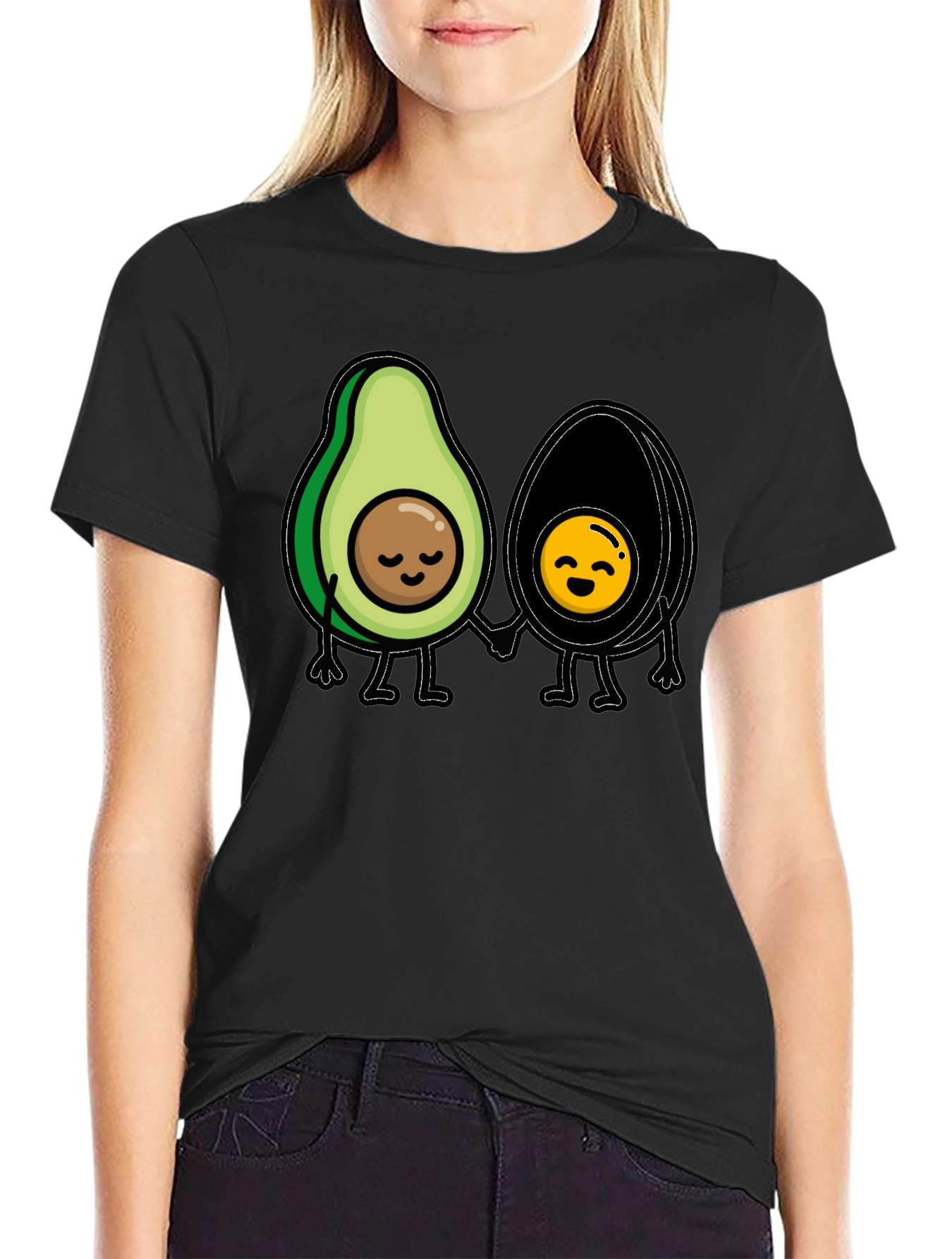 Avocado Couple Graphic Tee - Trendy Black T-Shirt