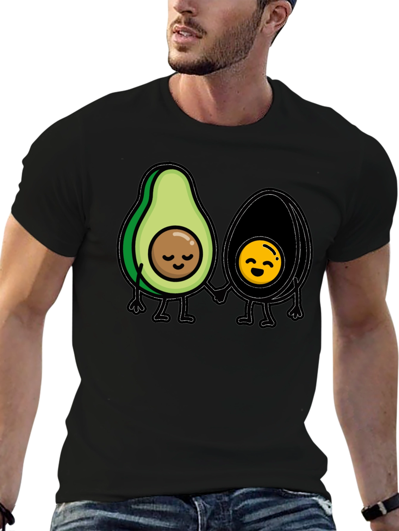 Avocado Couple Graphic Tee - Trendy Black T-Shirt