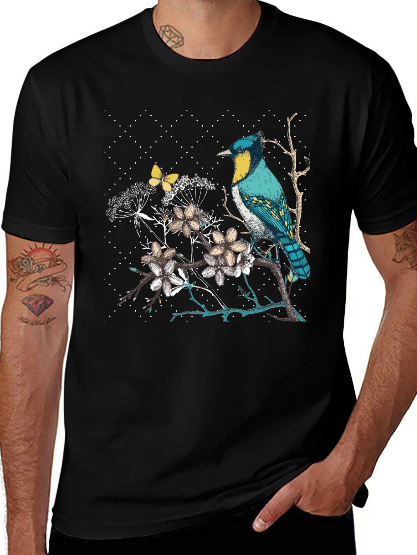 Bird & Butterfly Graphic Tee - Nature Inspired Design