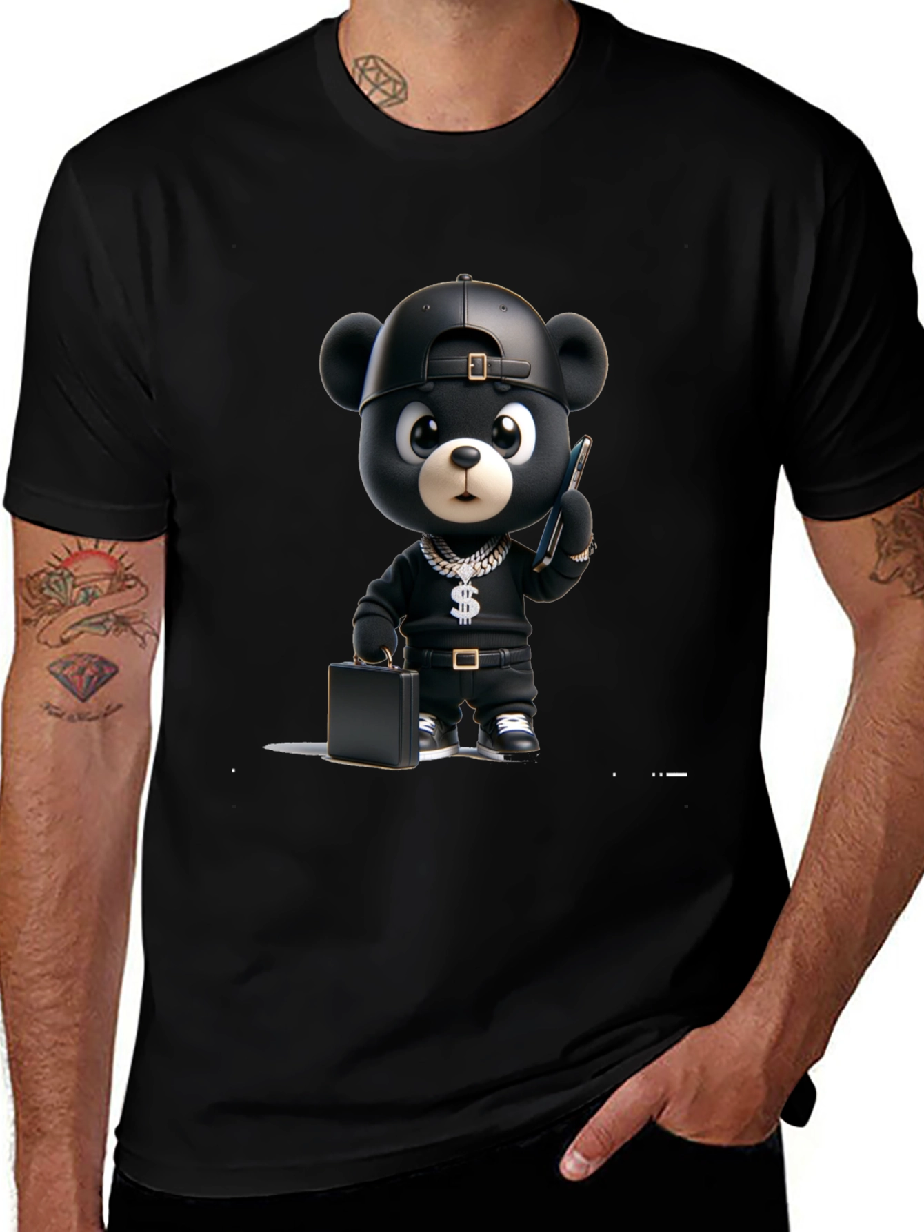 Black Cartoon Bear Graphic Tee