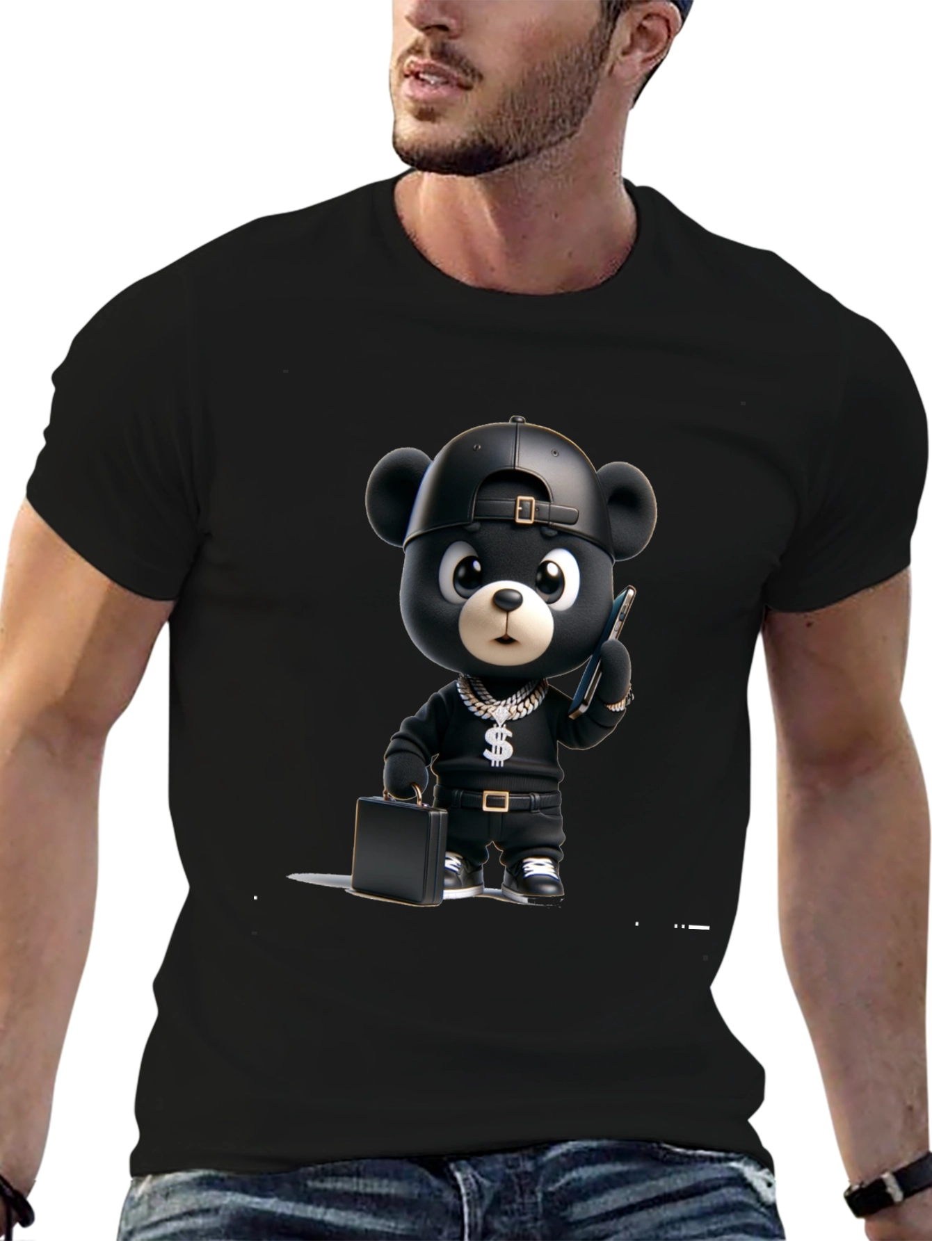 Black Cartoon Bear Graphic Tee