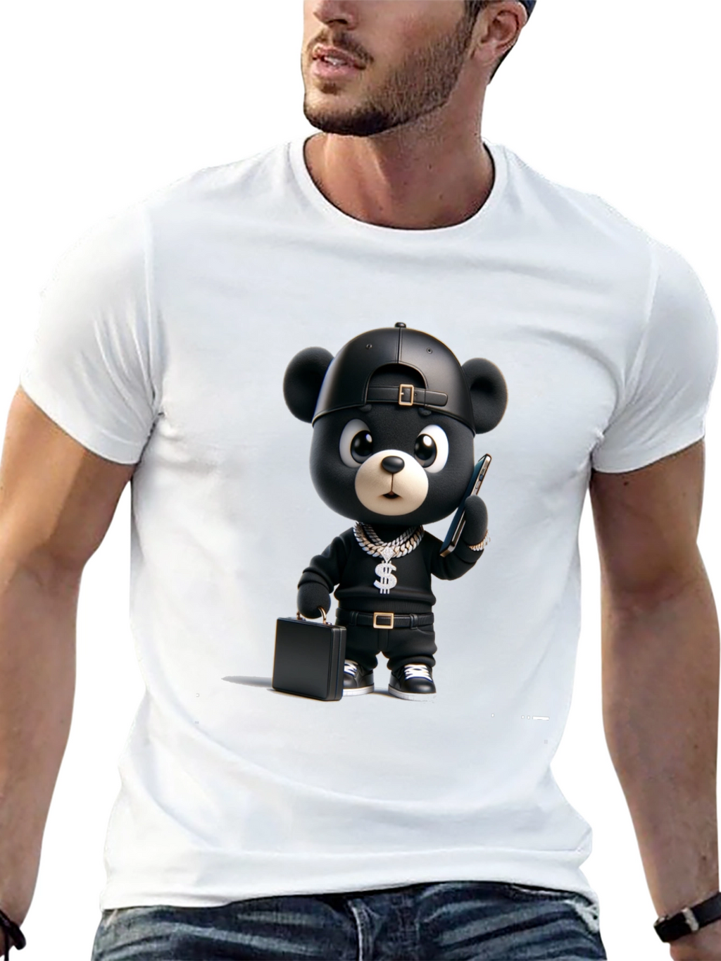 Black Cartoon Bear Graphic Tee