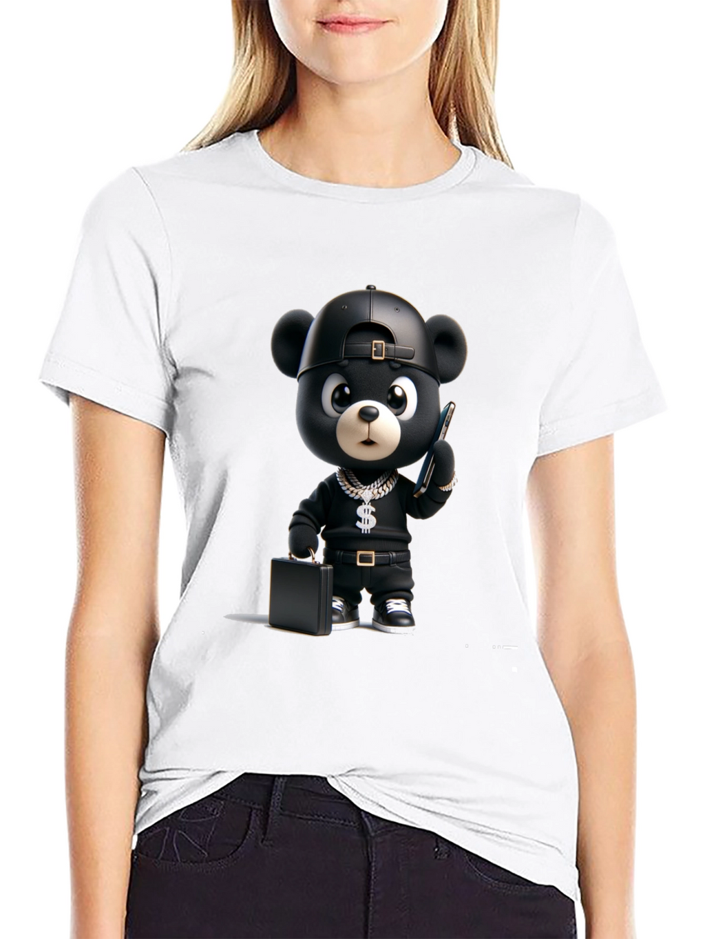 Black Cartoon Bear Graphic Tee