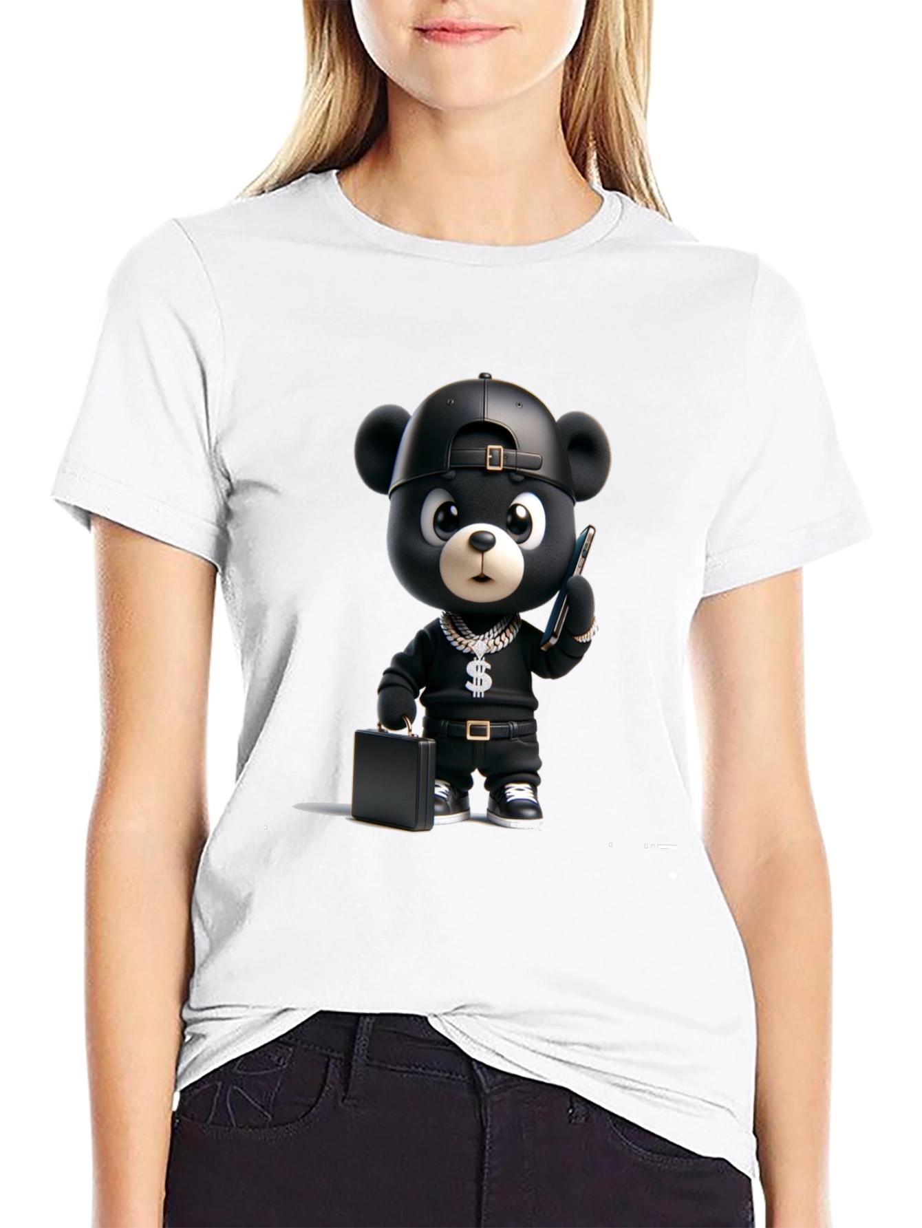 Black Cartoon Bear Graphic Tee