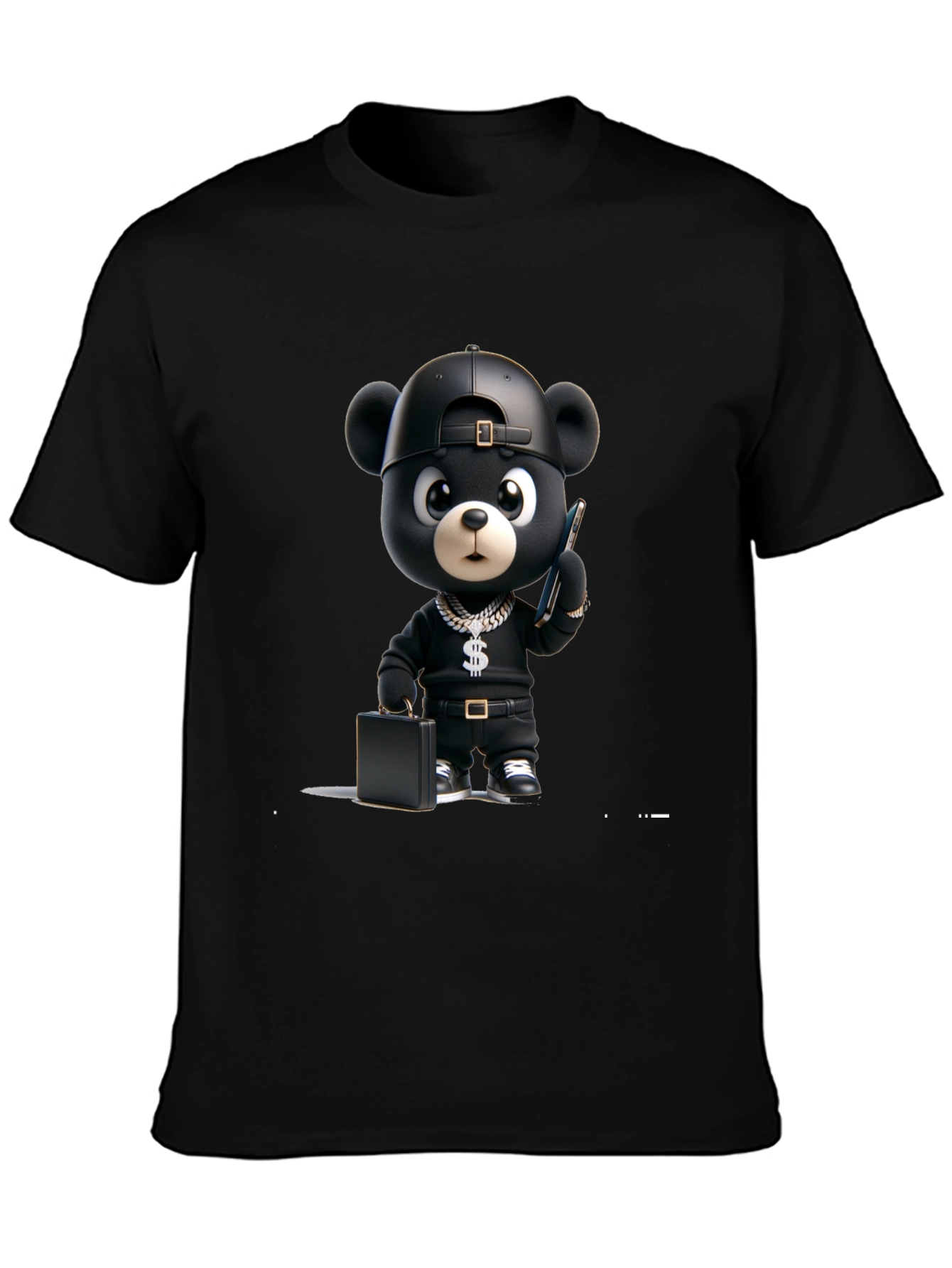 Black Cartoon Bear Graphic Tee