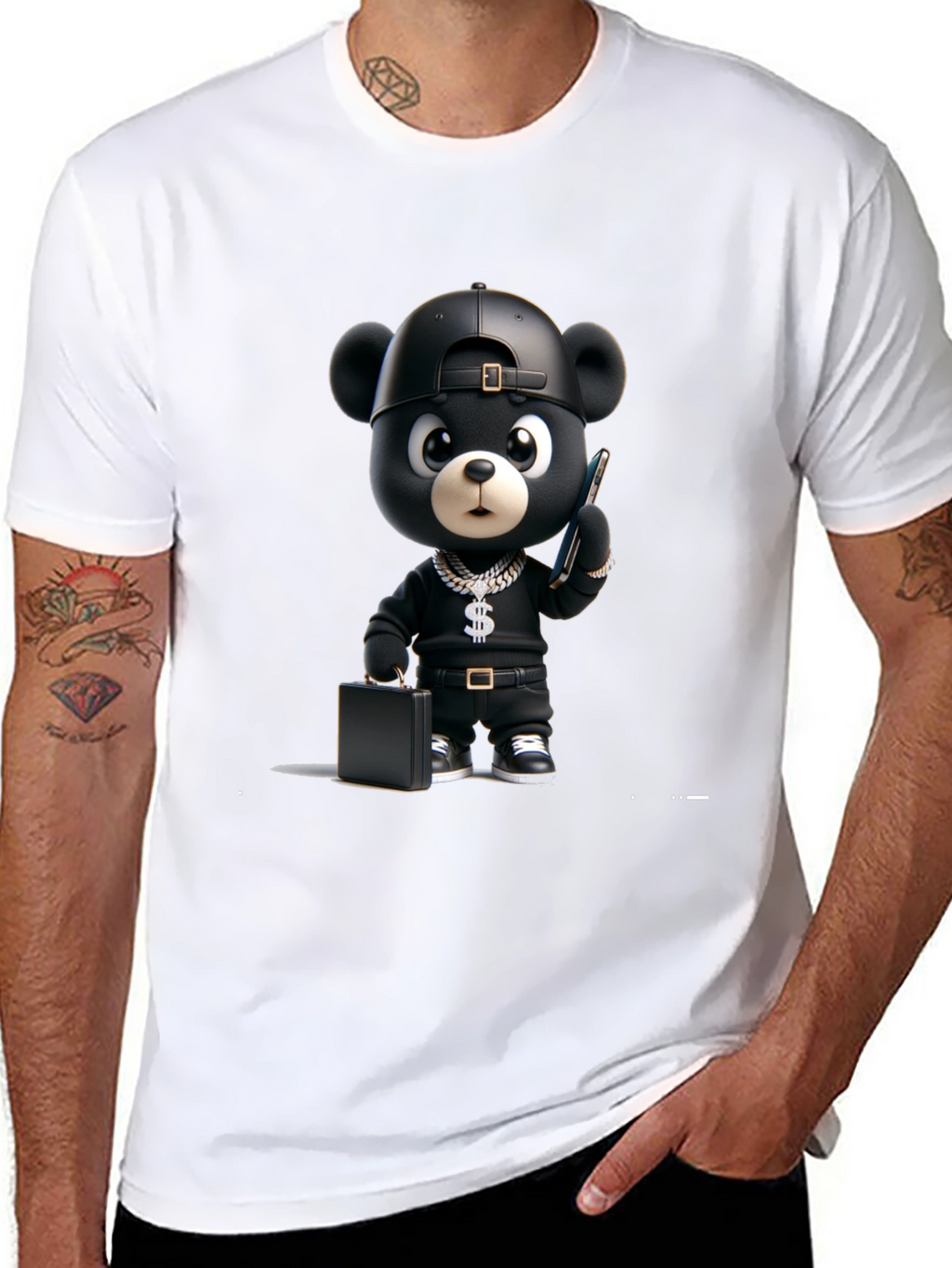 Black Cartoon Bear Graphic Tee