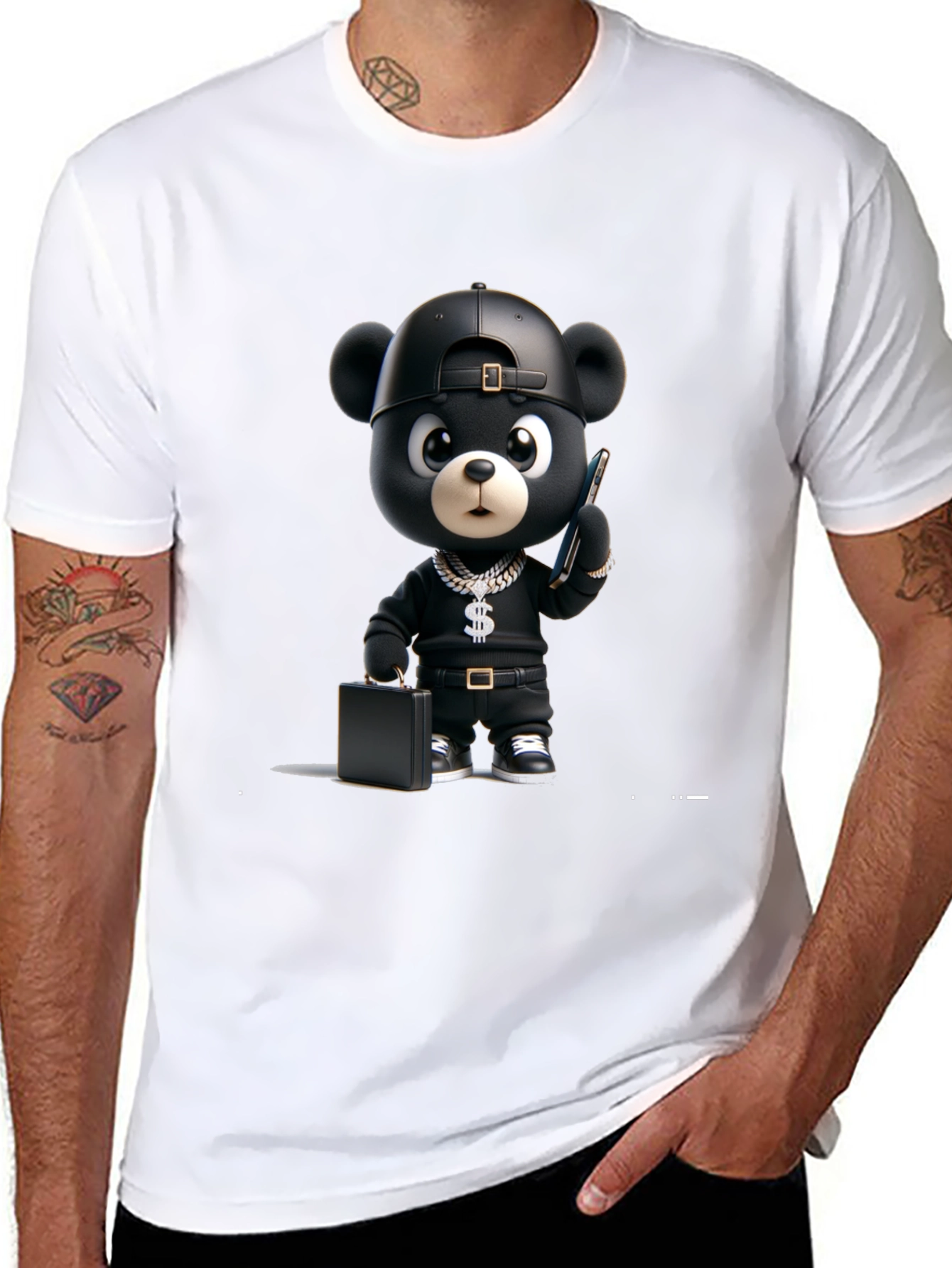 Black Cartoon Bear Graphic Tee