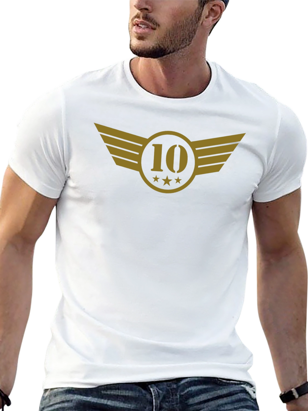 Black T-Shirt with Gold 10 Winged Emblem