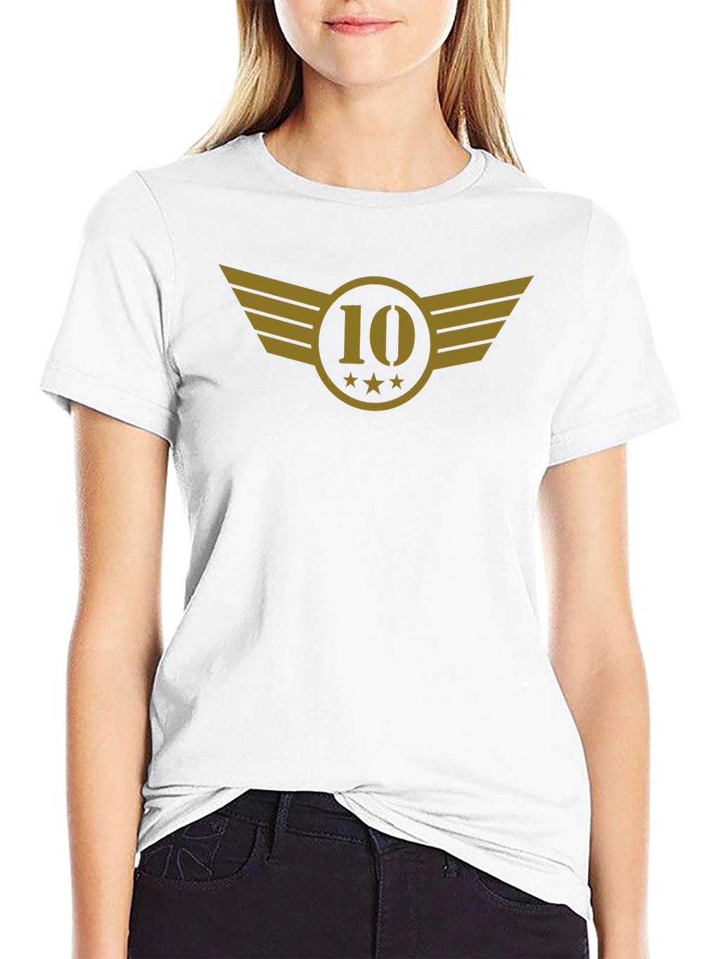Black T-Shirt with Gold 10 Winged Emblem