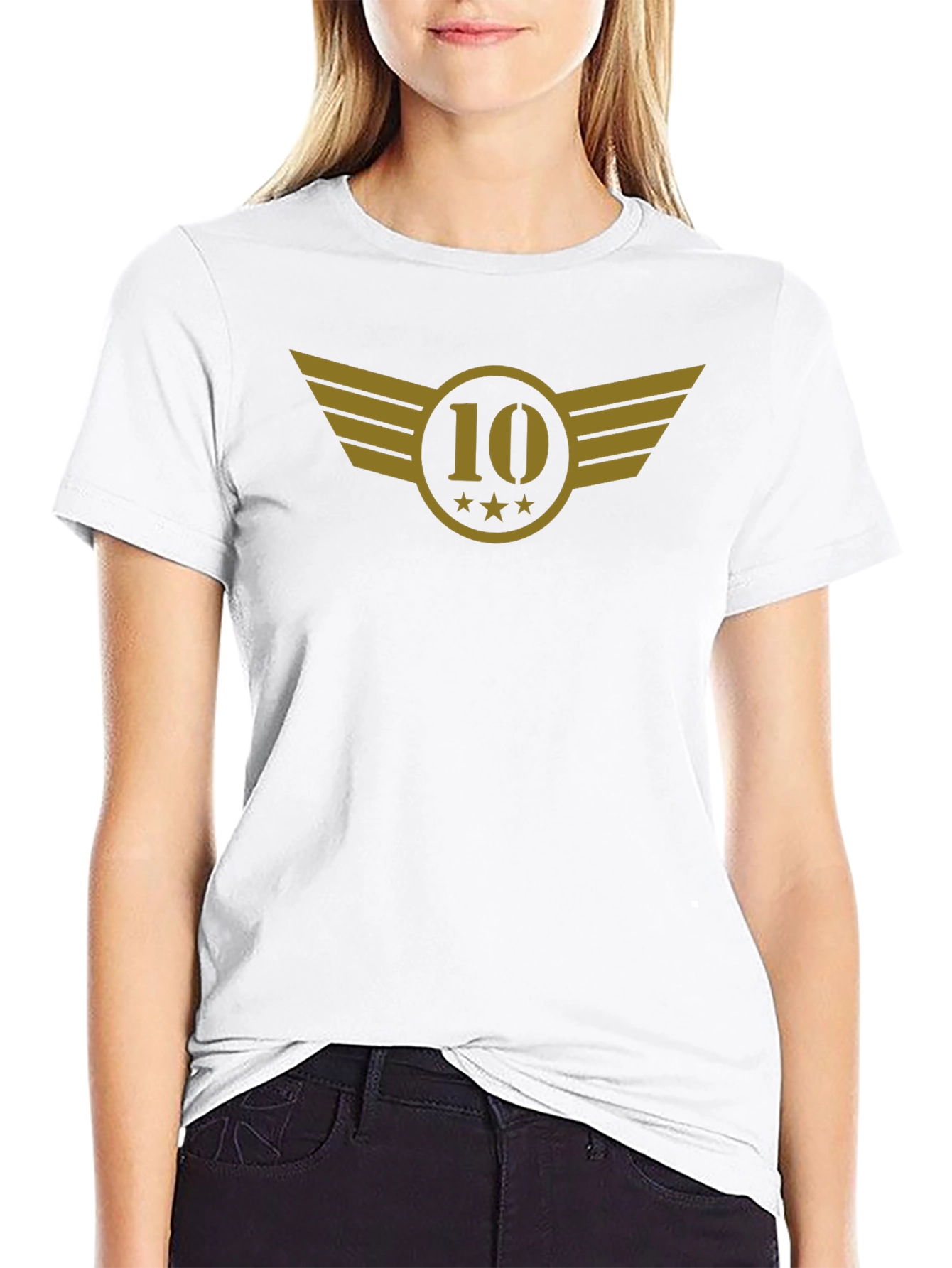Black T-Shirt with Gold 10 Winged Emblem