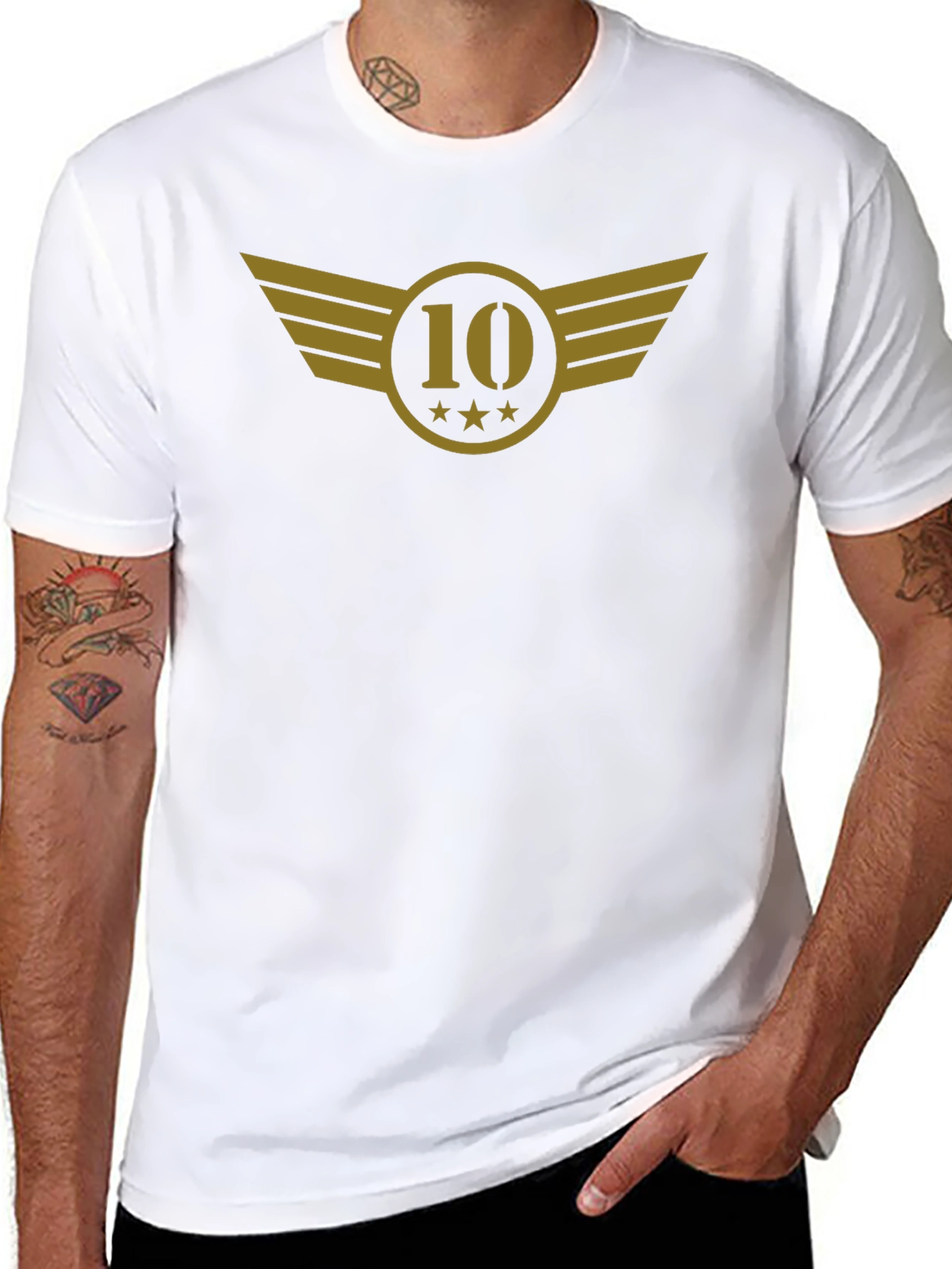 Black T-Shirt with Gold 10 Winged Emblem